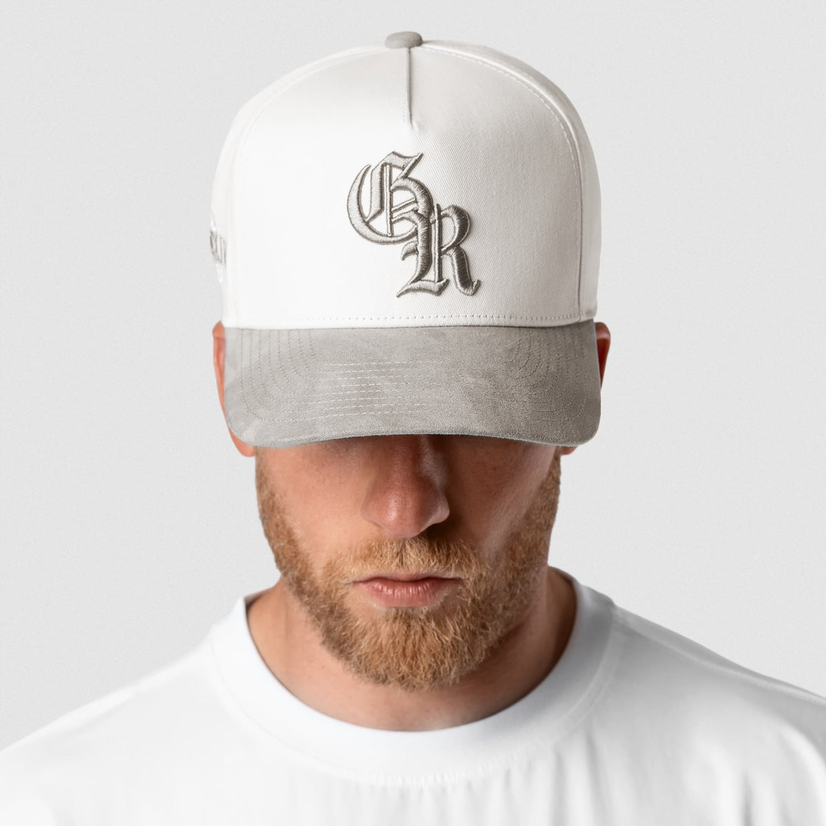 5-Panel Initial Suede Hat - White/Gray