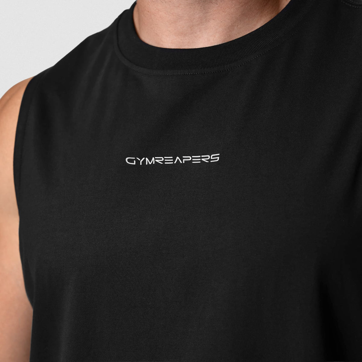 Axis Muscle Tank - Black/White front neckline and logo detail