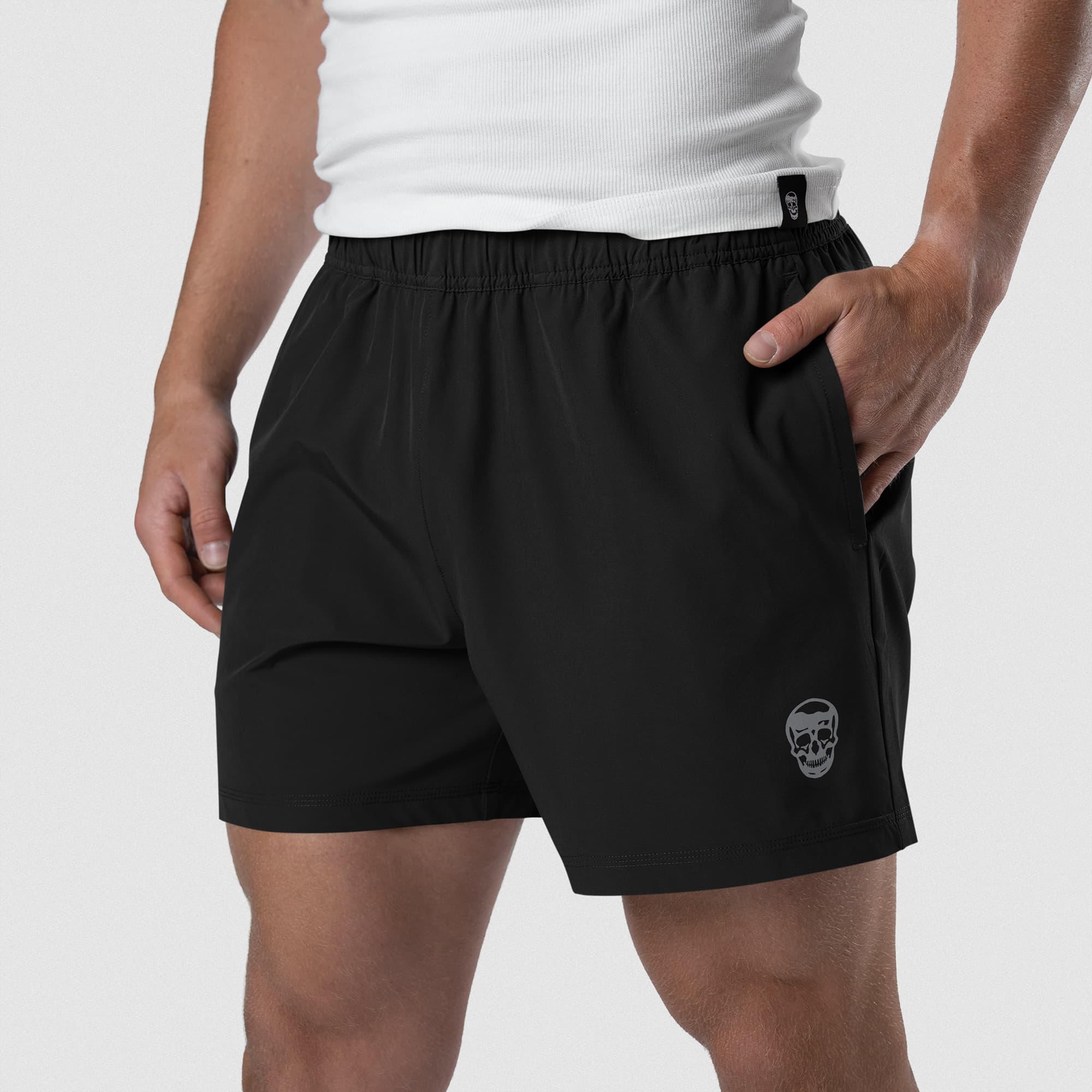 Front detail of Men's Conquer 5 Inch Shorts - Black