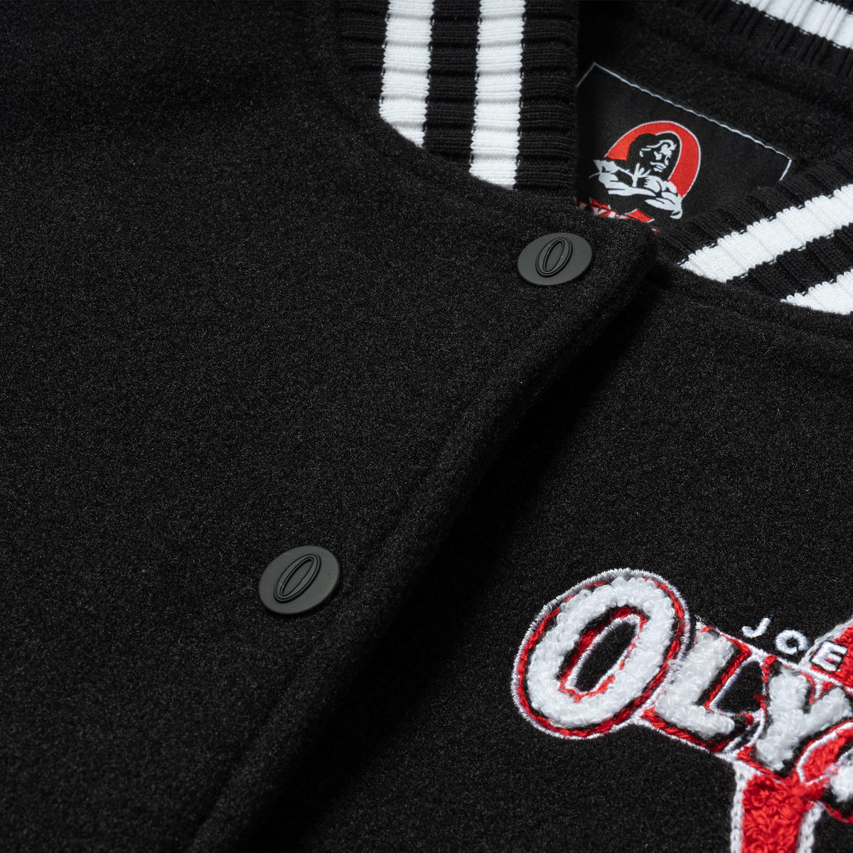 Signature Crop Varsity Jacket | "O" branded buttons for button down fit