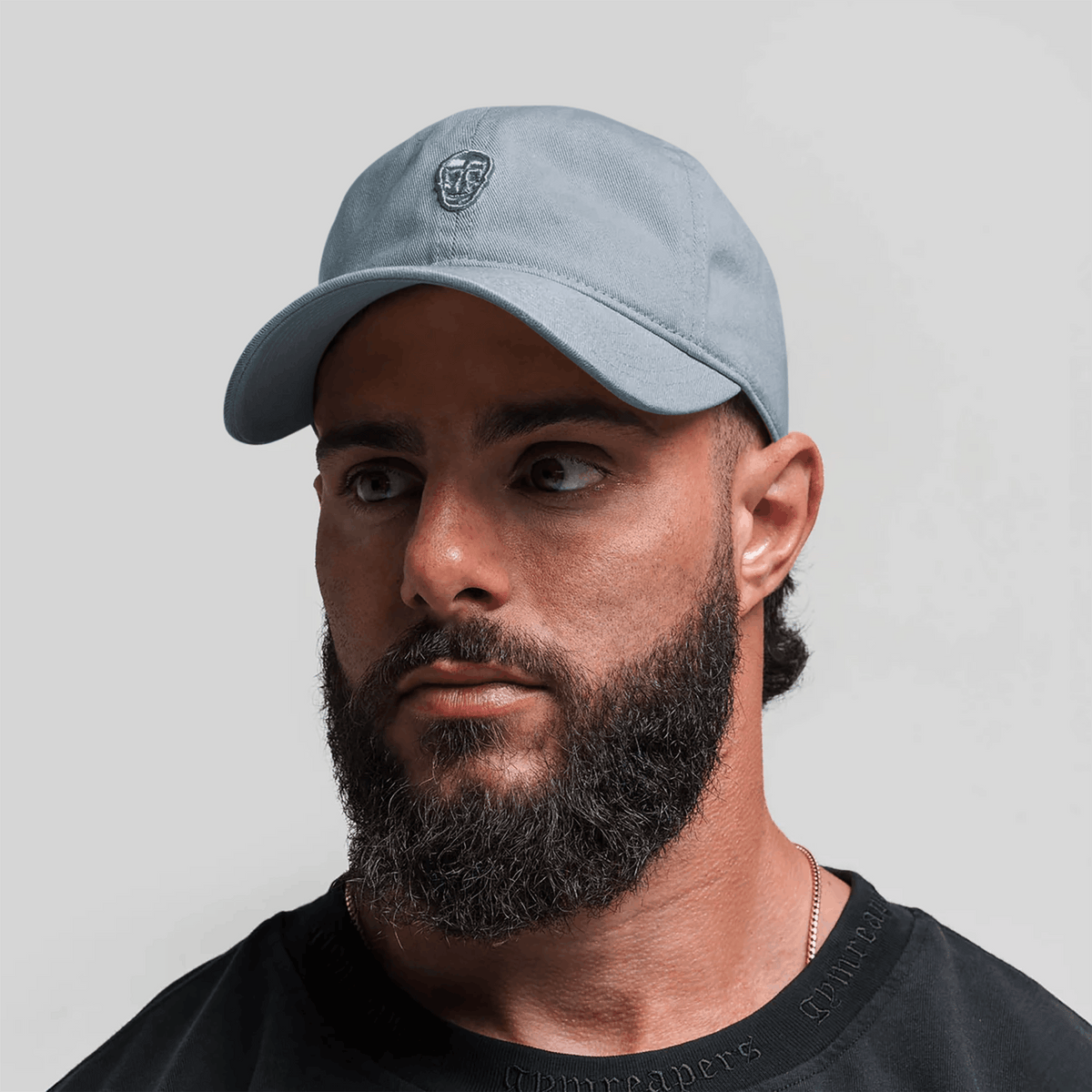 Washed 6-Panel Dad Hat in Lake – On Model, Front View