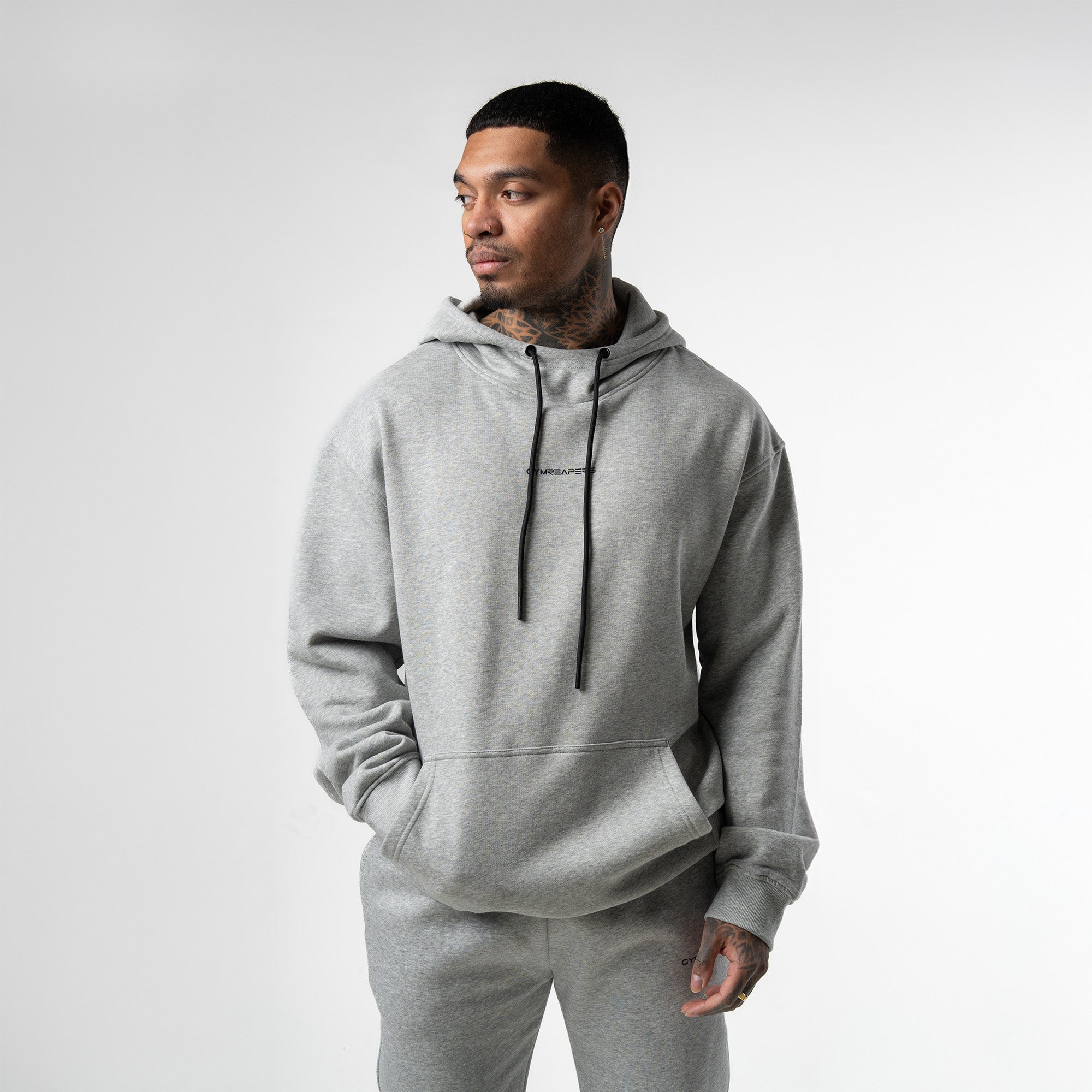 athlete wearing gray axis hoodie front view