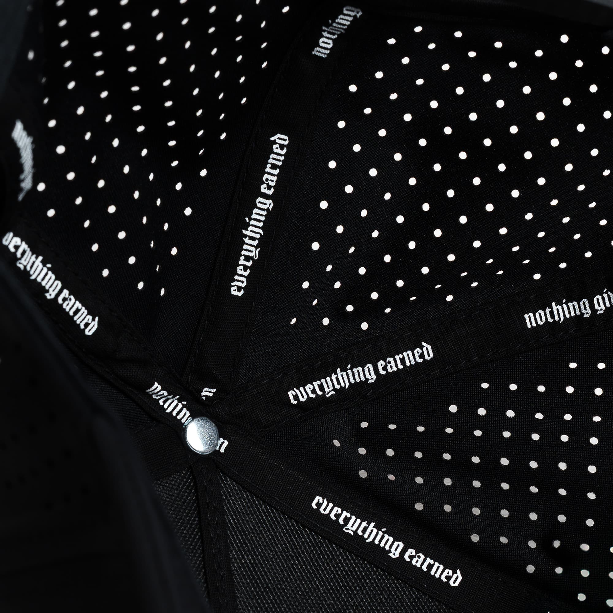 Hybrid Performance 5-Panel Hat - Black/White detail shot of inside of hat