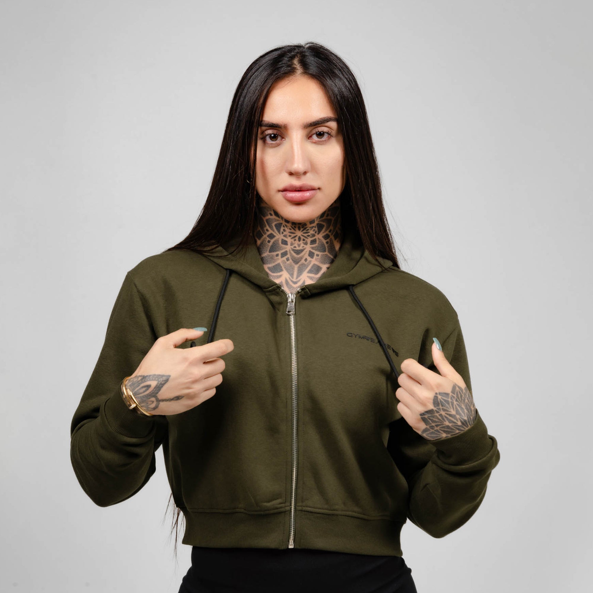 Cropped Hoodie mit ReiBverschluss OD Green Black