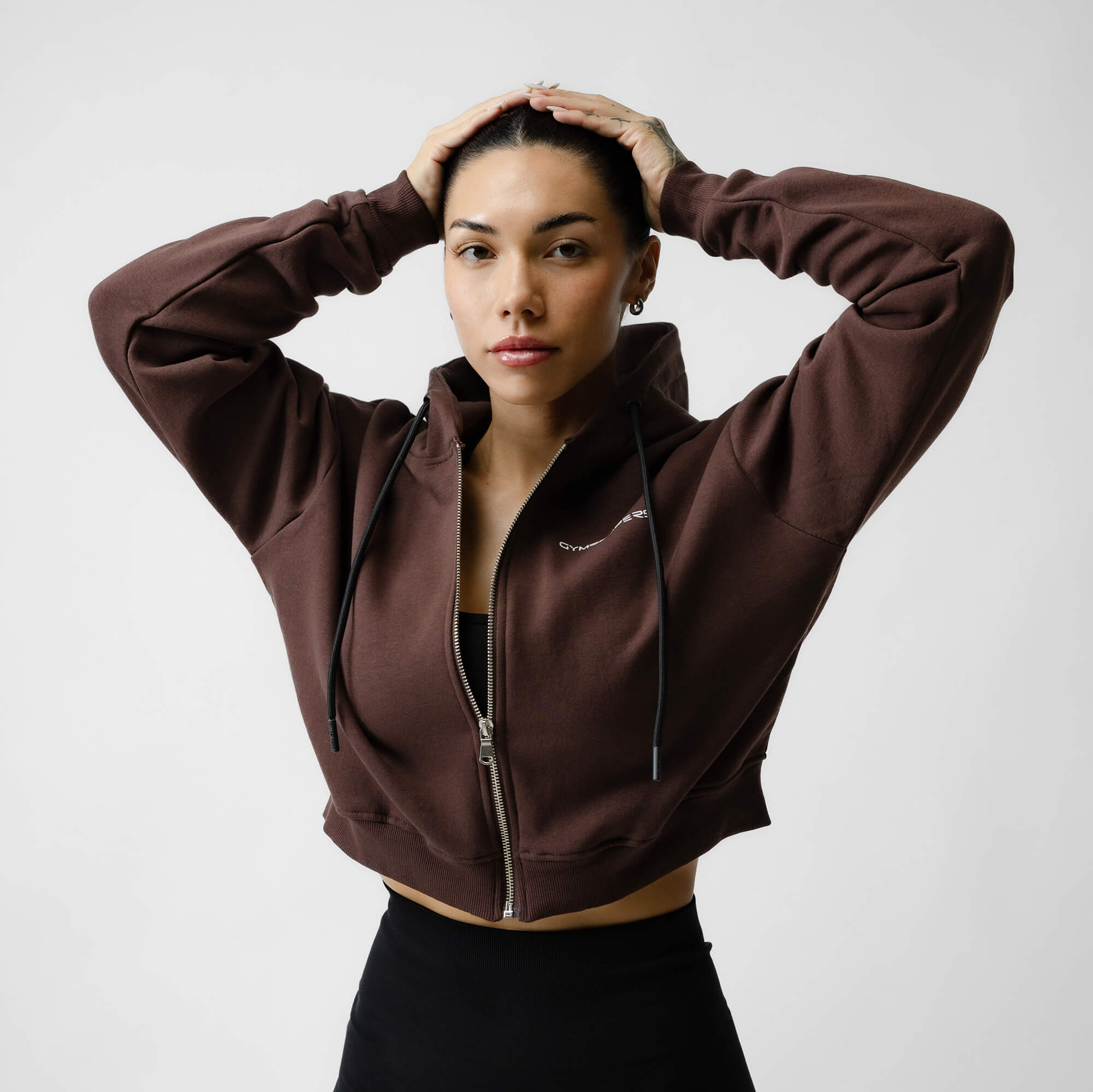 Cropped Zip Up Hoodie Brown