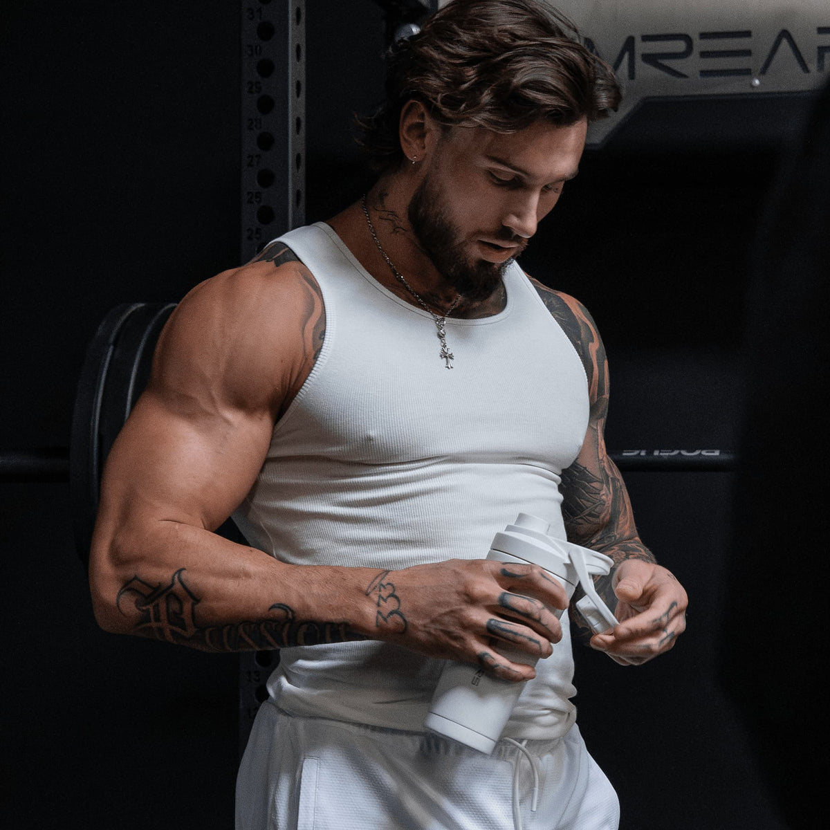 Men's Ribbed Tank 3-Pack in White – Lifestyle, Gym Side View