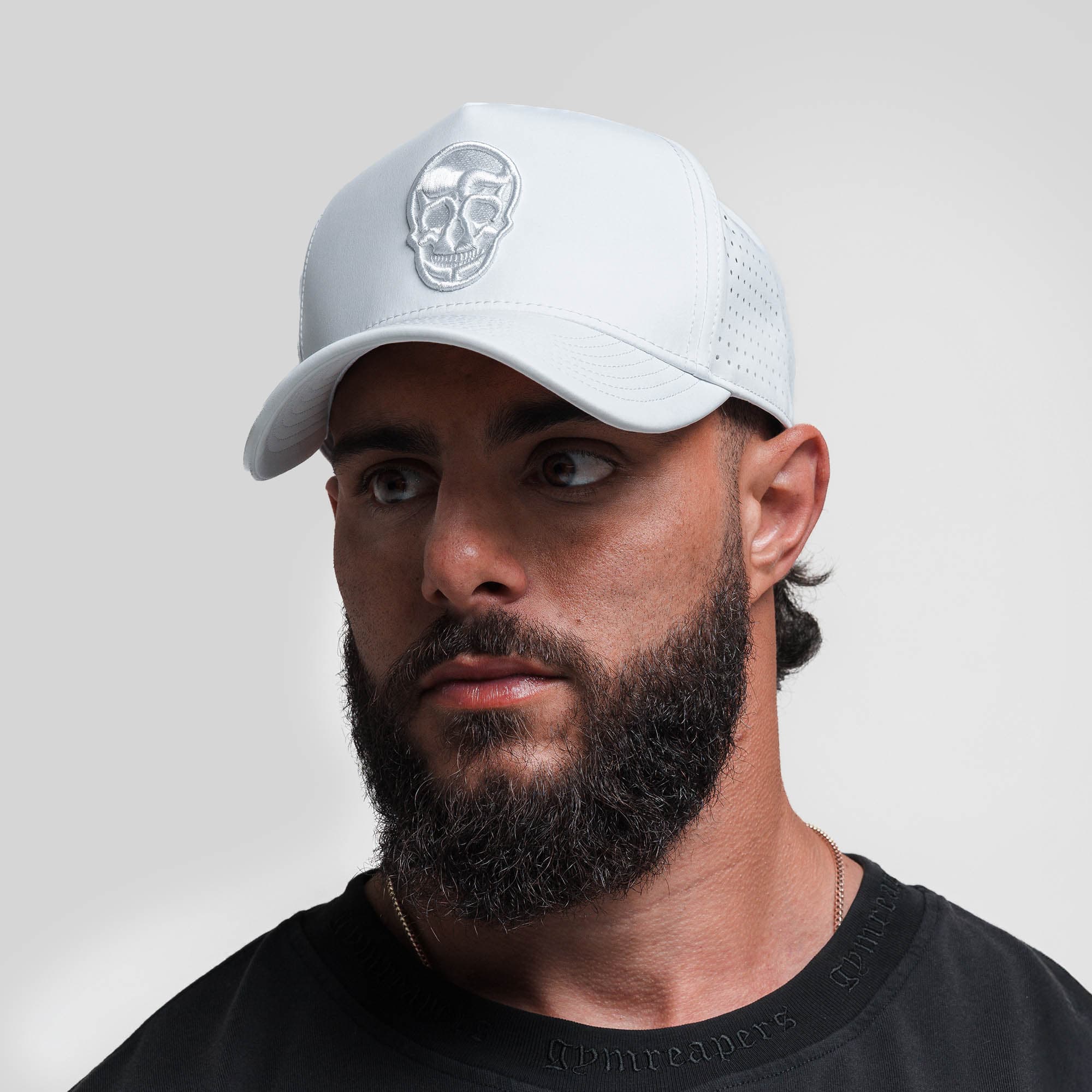 Athlete wearing Hybrid Performance 5-Panel Hat - White/White front view