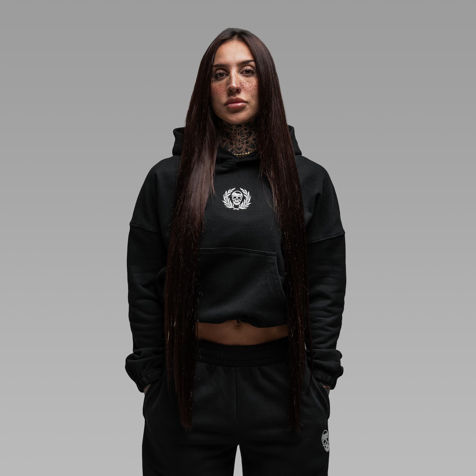 Athlete wearing Loyalty Club Cropped Hoodie half body shot front view
