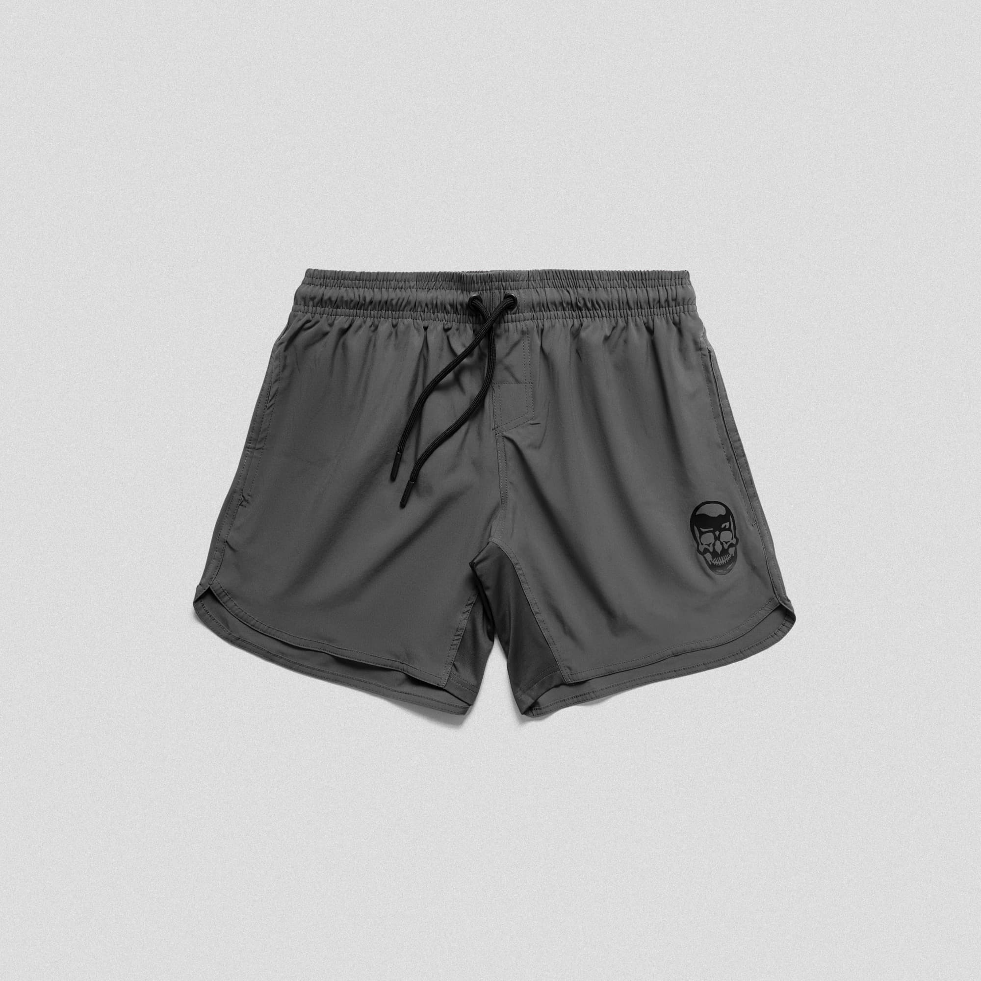 gray training shorts lay flat
