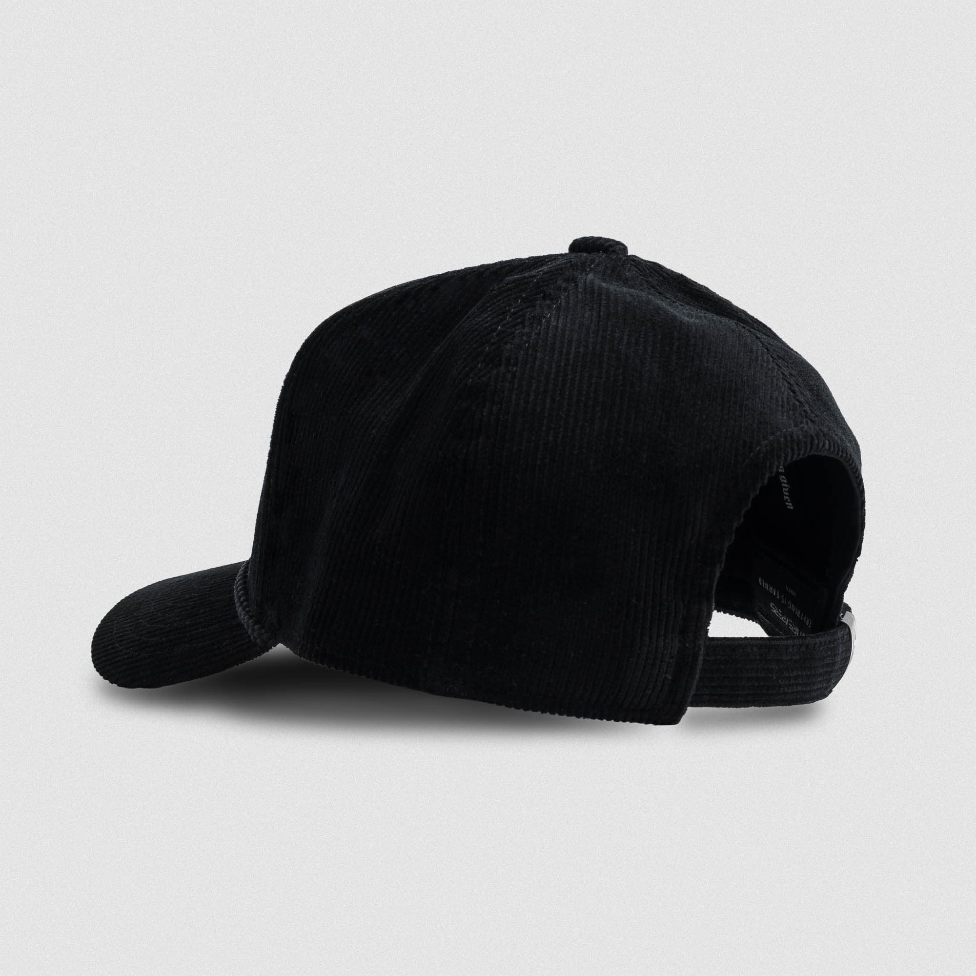 Corduroy Reapers 5-Panel Hat - Black/Black lay flat back view
