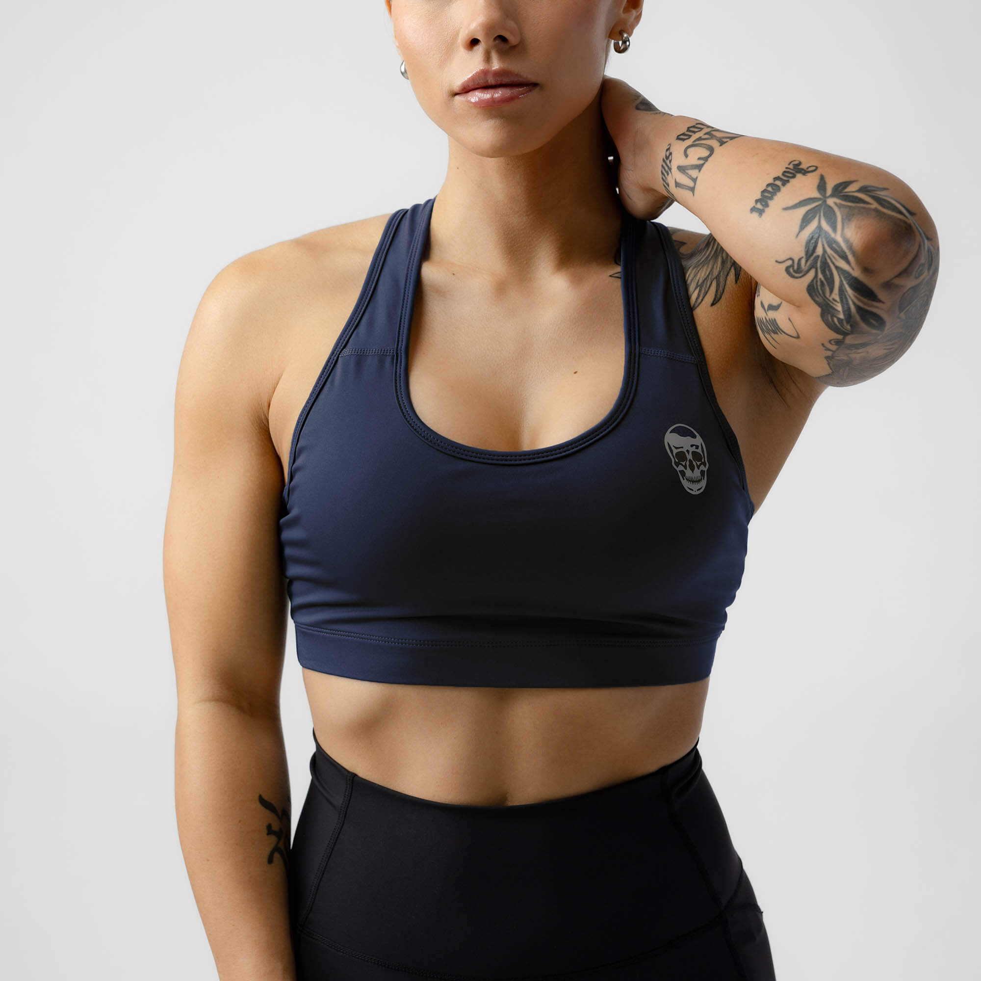 navy performance bra front detail