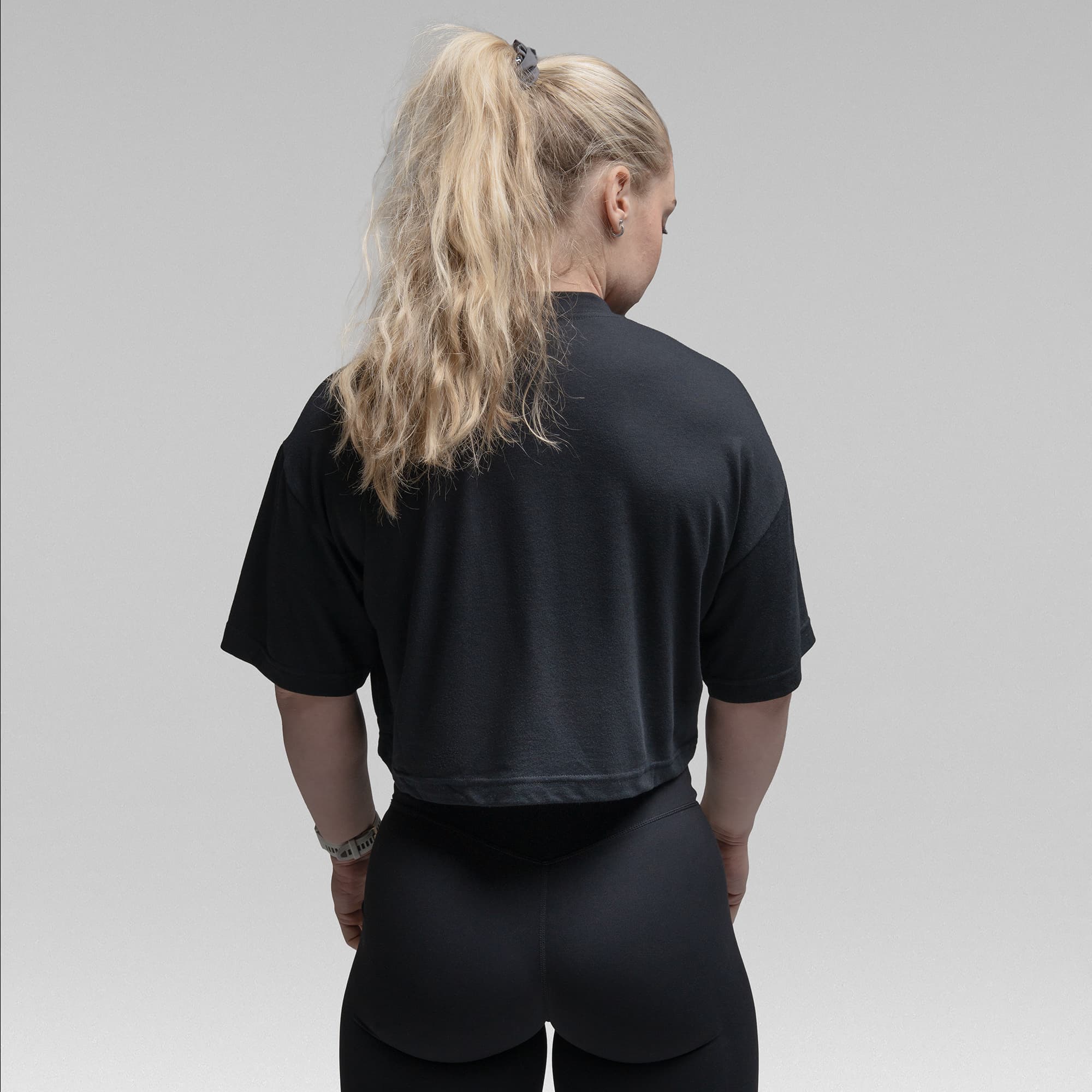 Active Tri-Blend Cropped Tee - Black/White