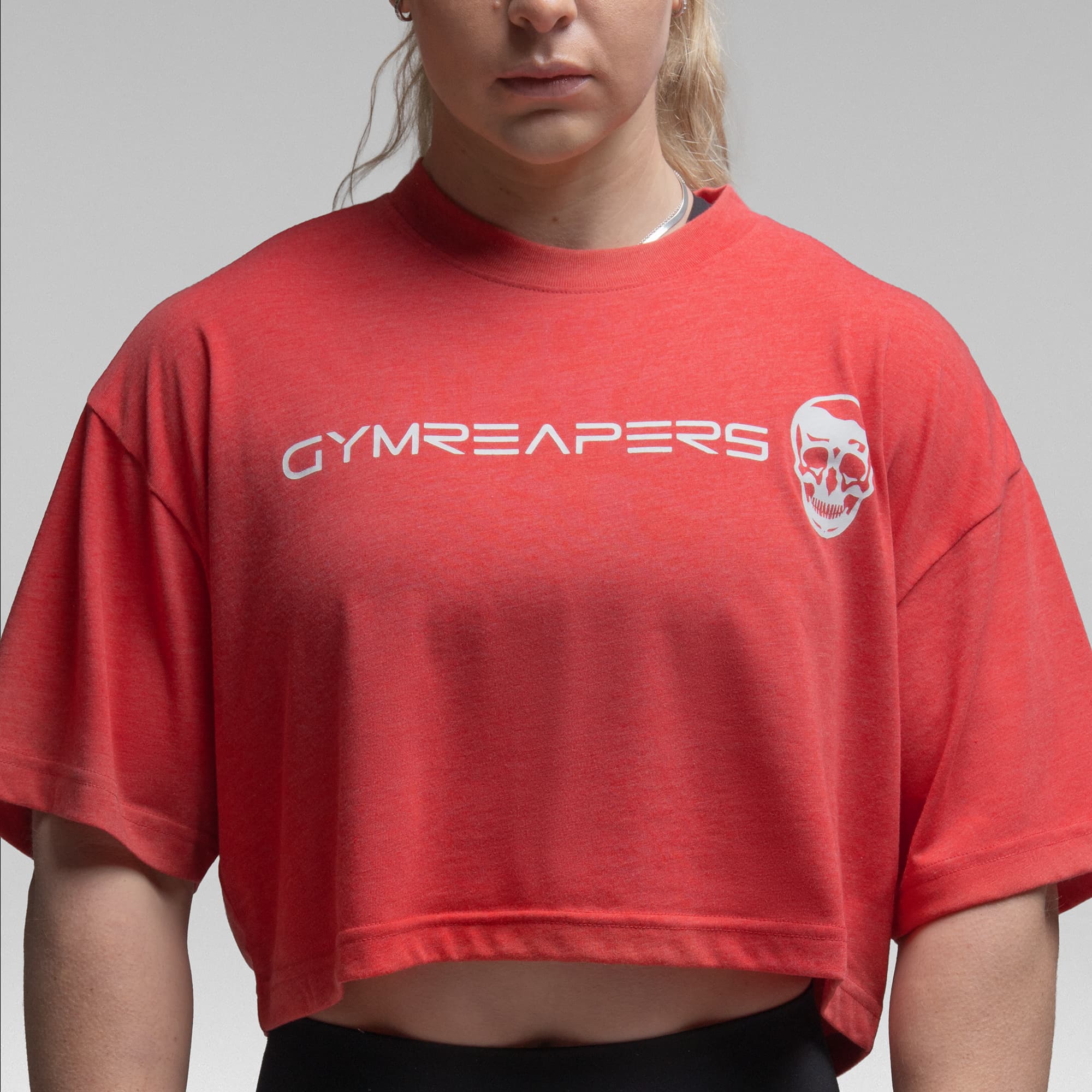 Active Tri-Blend Cropped Tee - Red/White