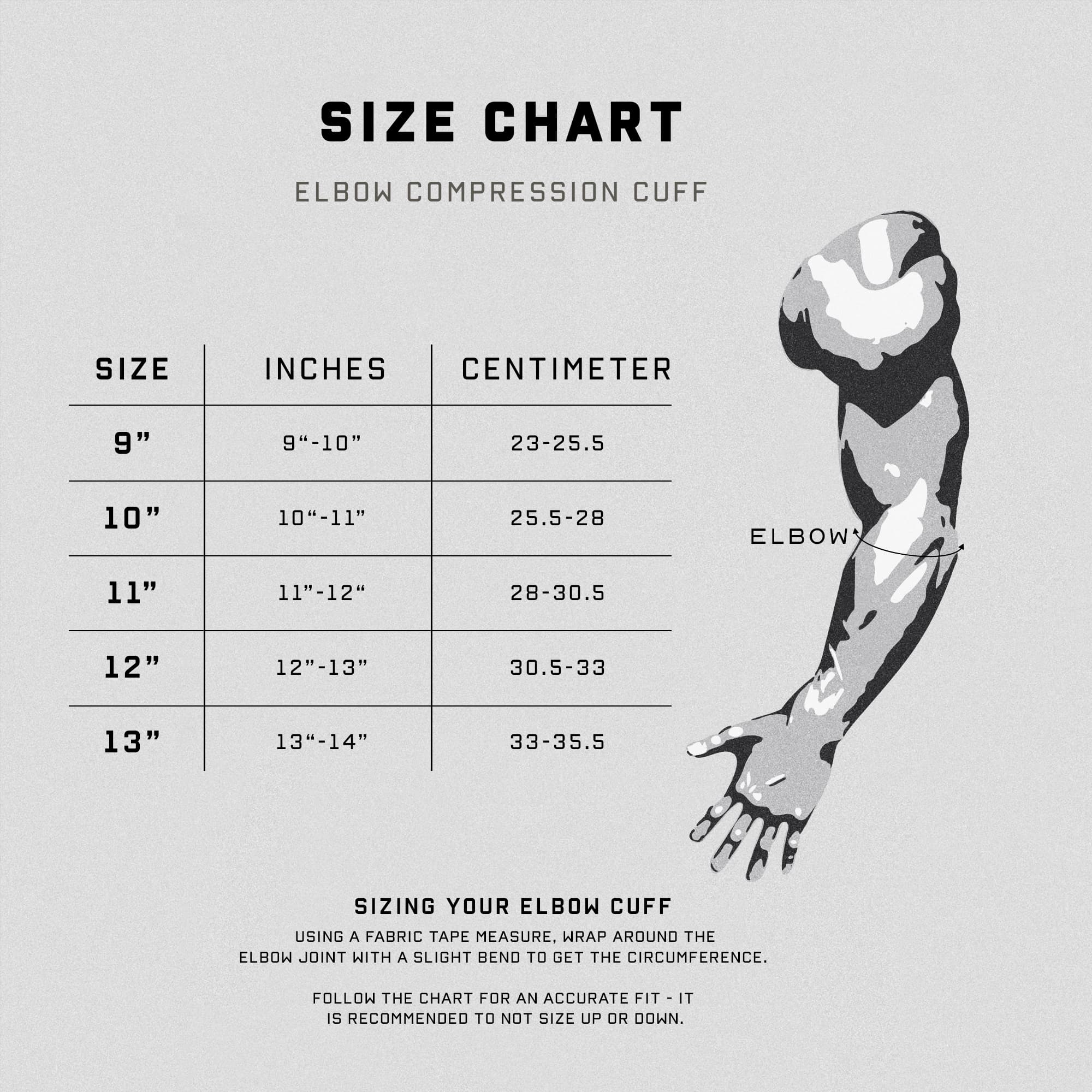 elbow compression cuff size chart