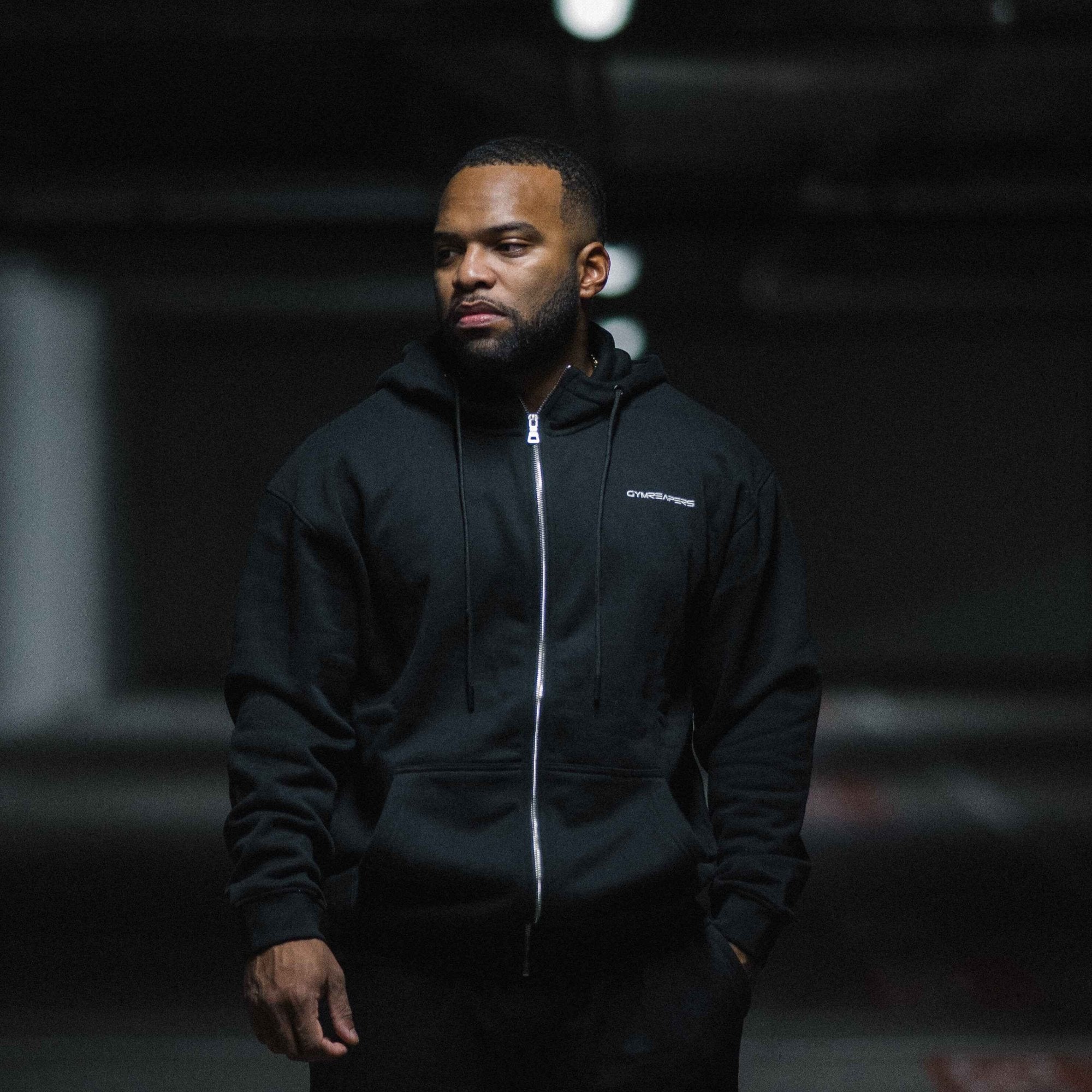 axis zip up black white front full