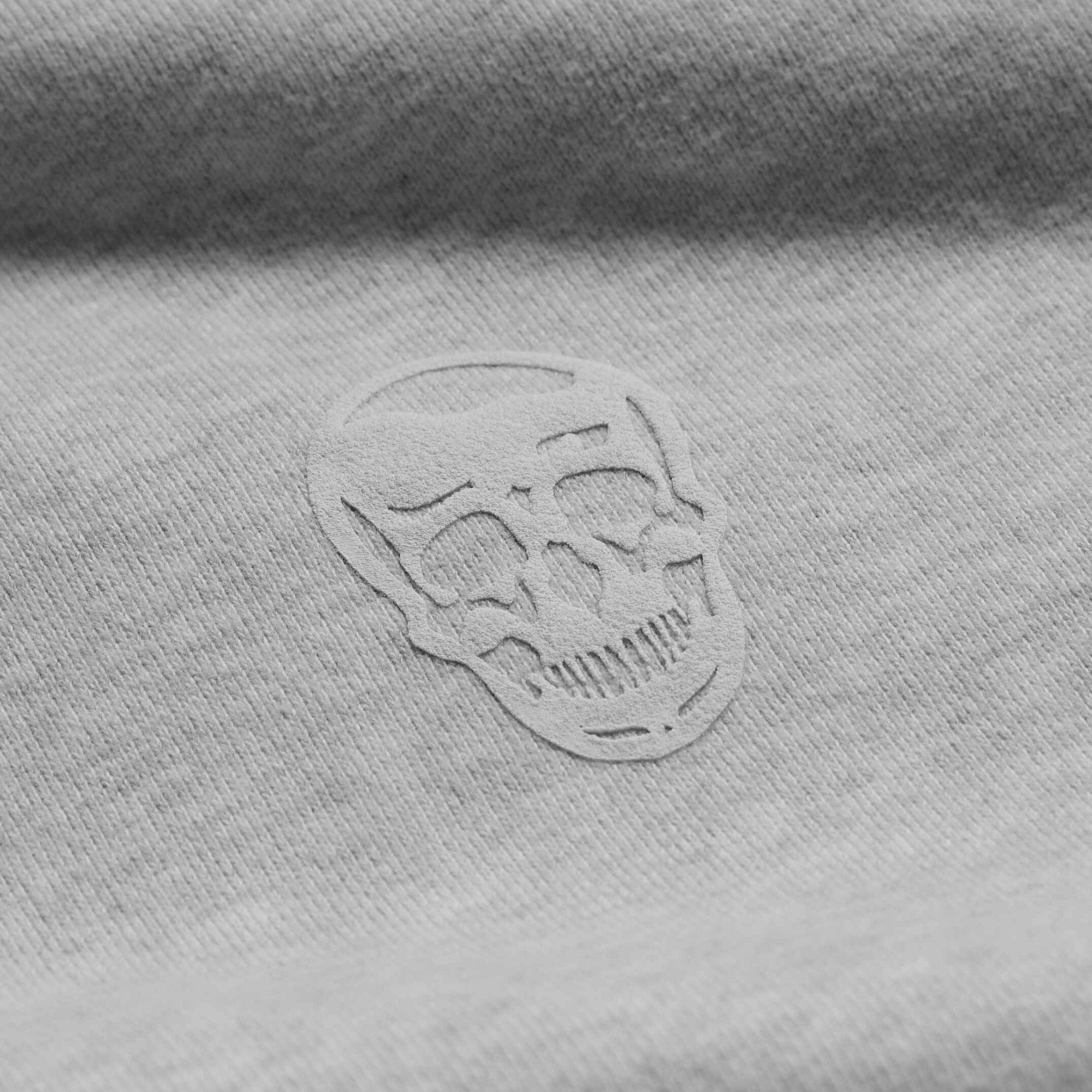 heavyweight core skull jogger light heather gray skull detail