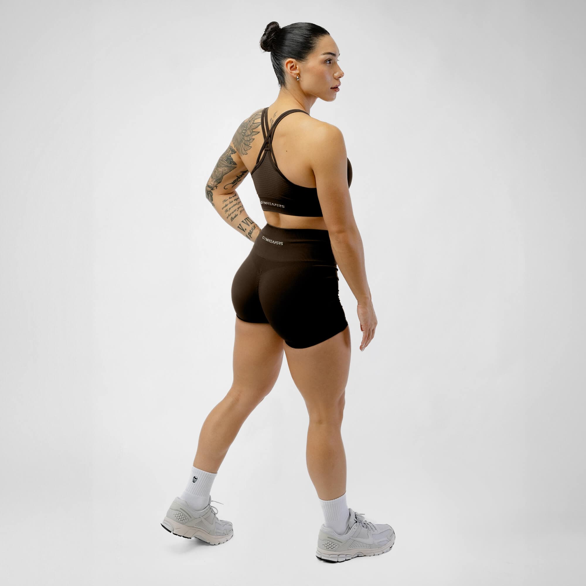 Athlete wearing the Chocolate Halo Shorts full body shot