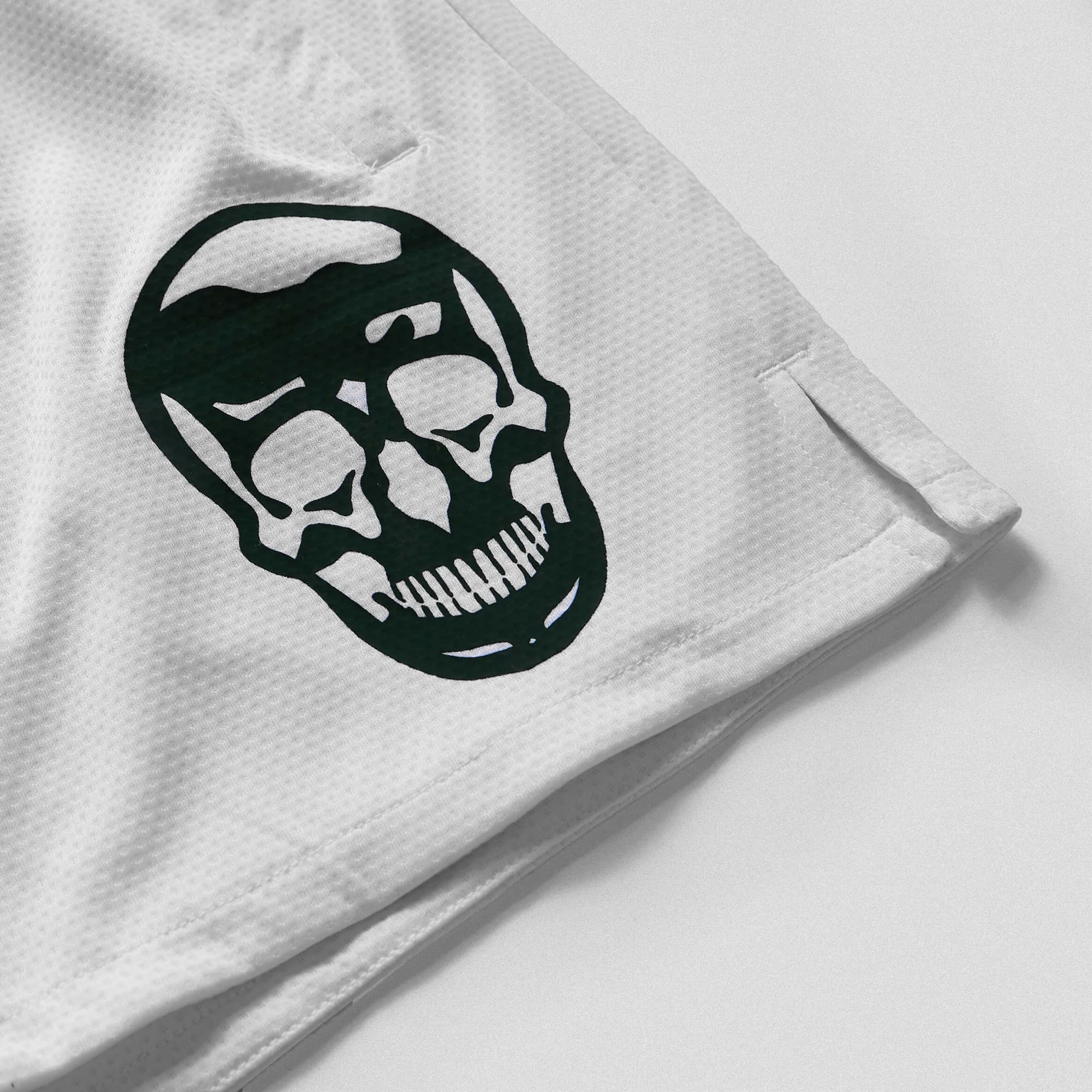 white mesh shorts close up detail shot