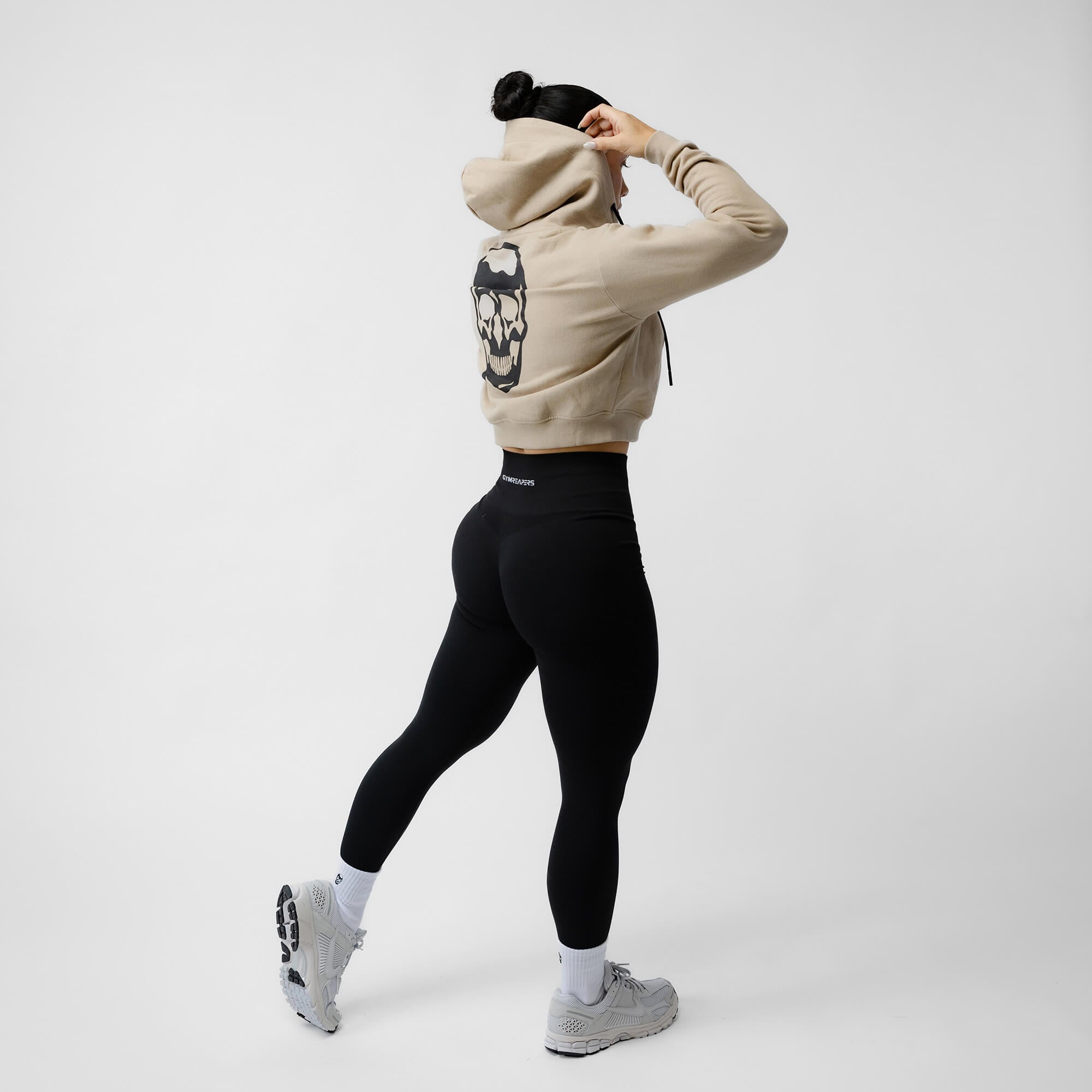 tan cropped hoodie full back