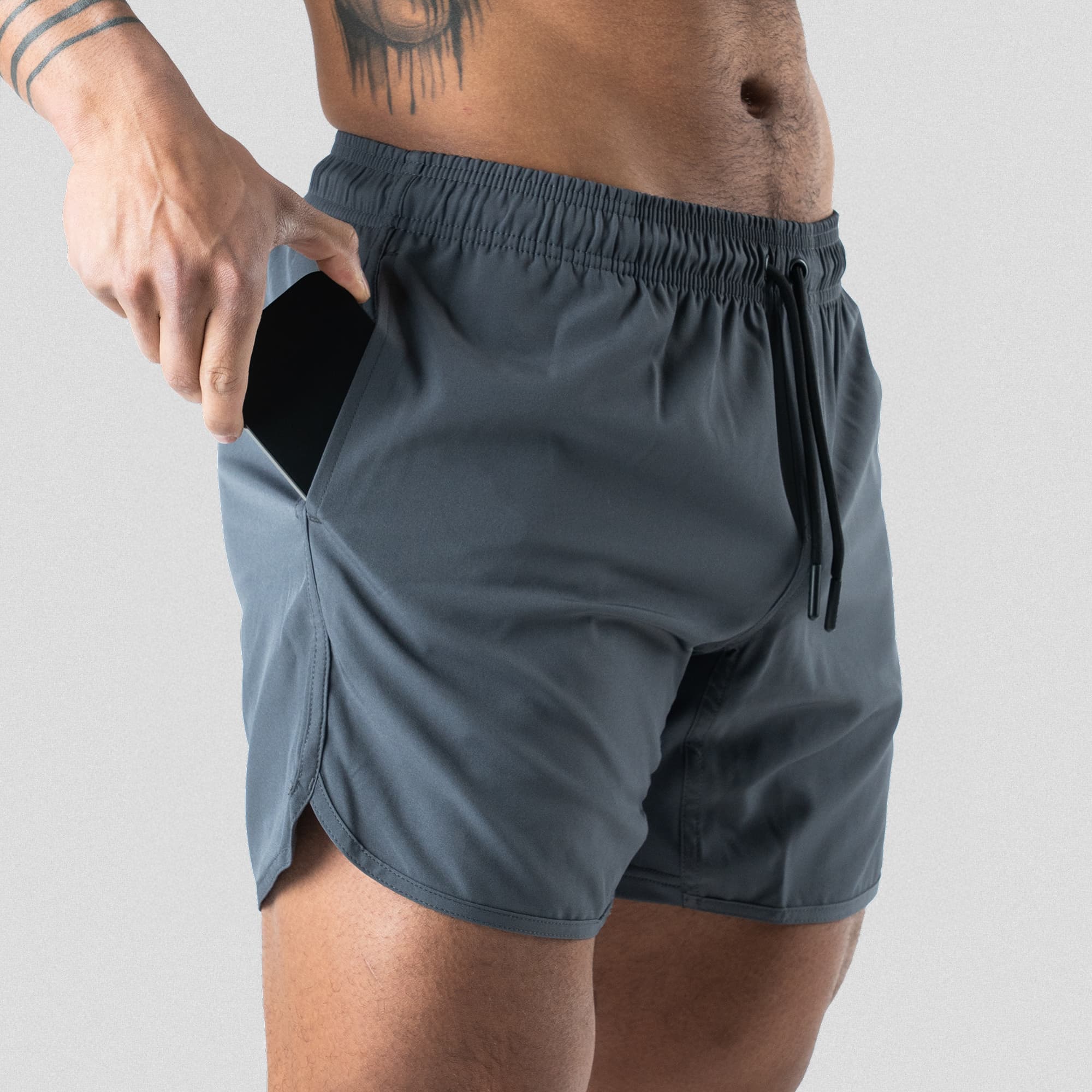 training shorts studio gray pocket