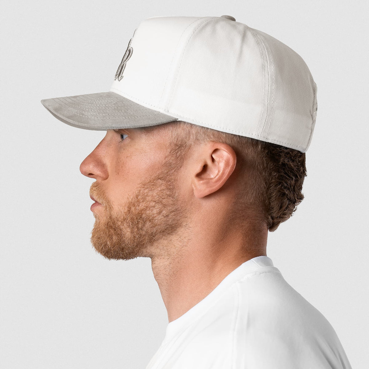 5-Panel Initial Suede Hat - White/Gray