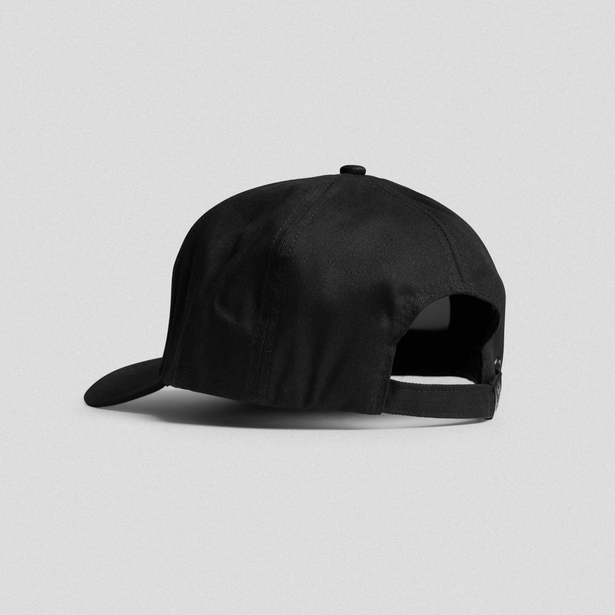 5 panel skull hat black white back