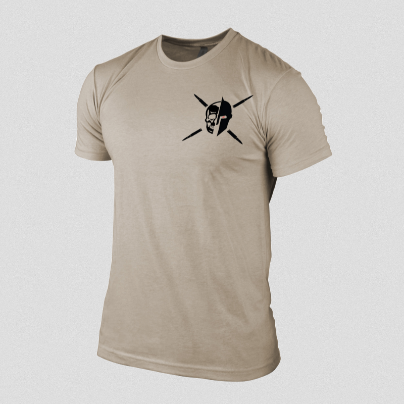 7.62 machine fighter tee sand gray background