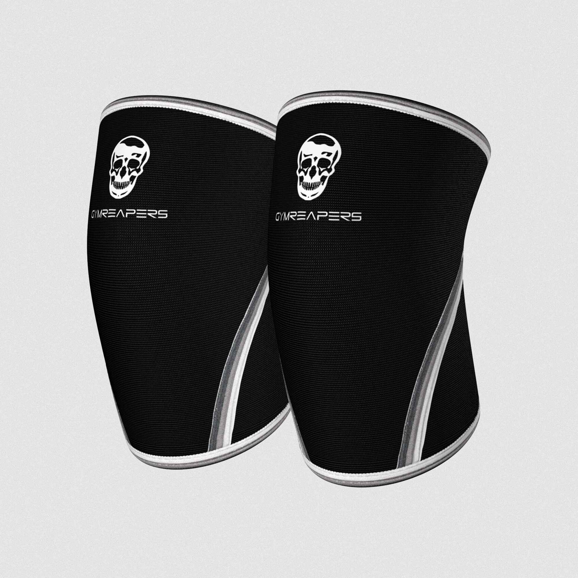 premium Gymreapers 7mm knee sleeves in black and white close up shot