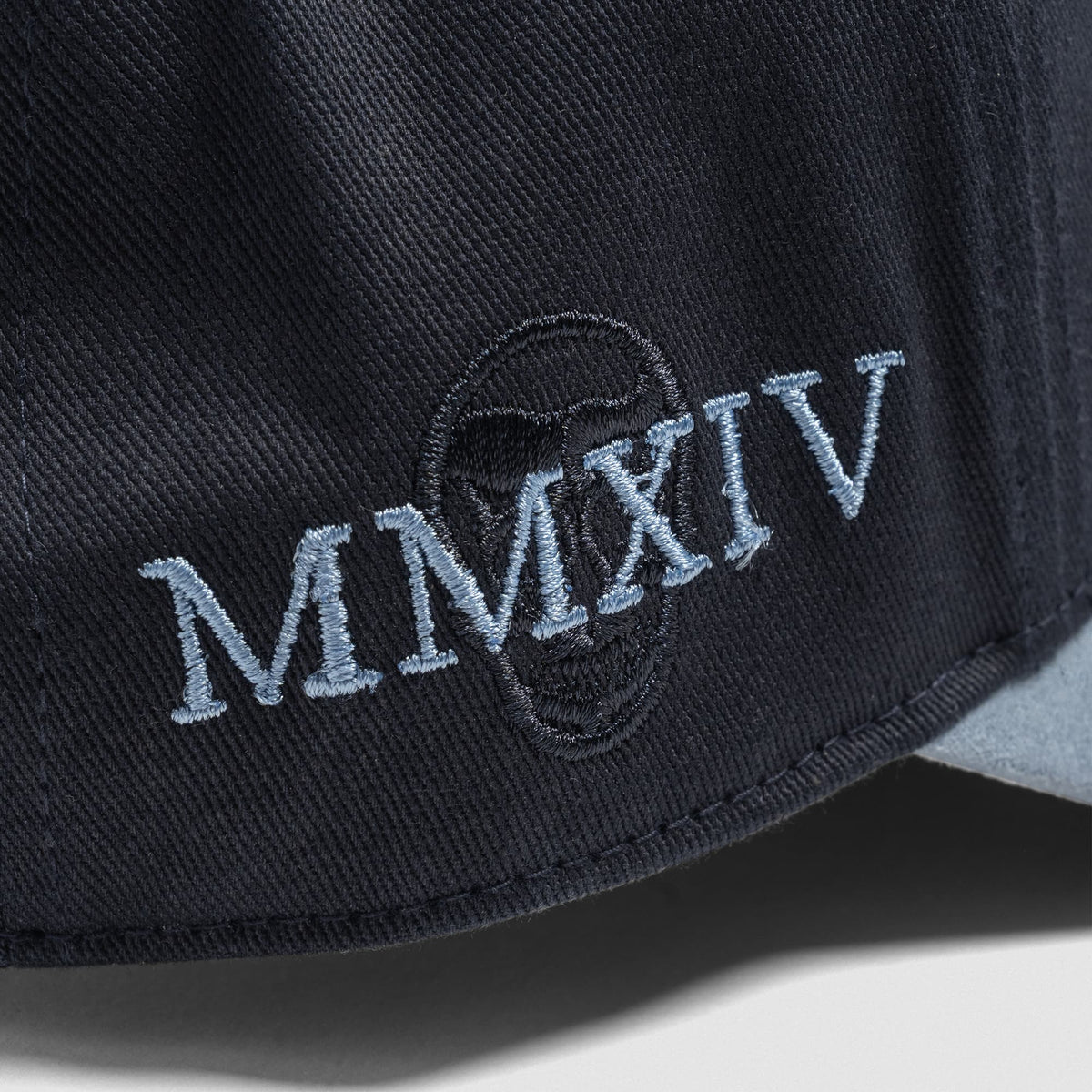 5-Panel Initial Suede Hat - Blue embroidered side text detail