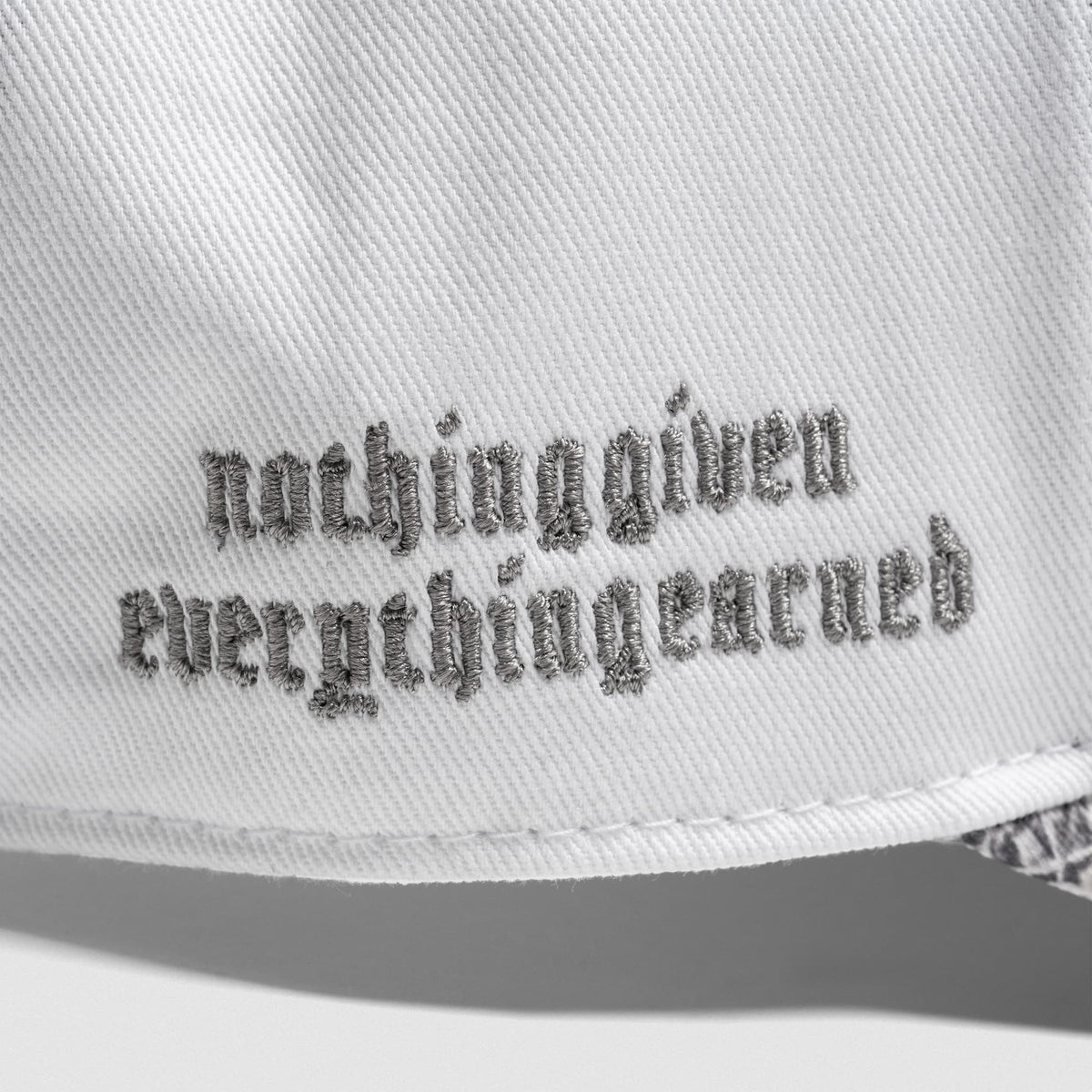 5-Panel Initial Hat - White Camo embroidered side text detail