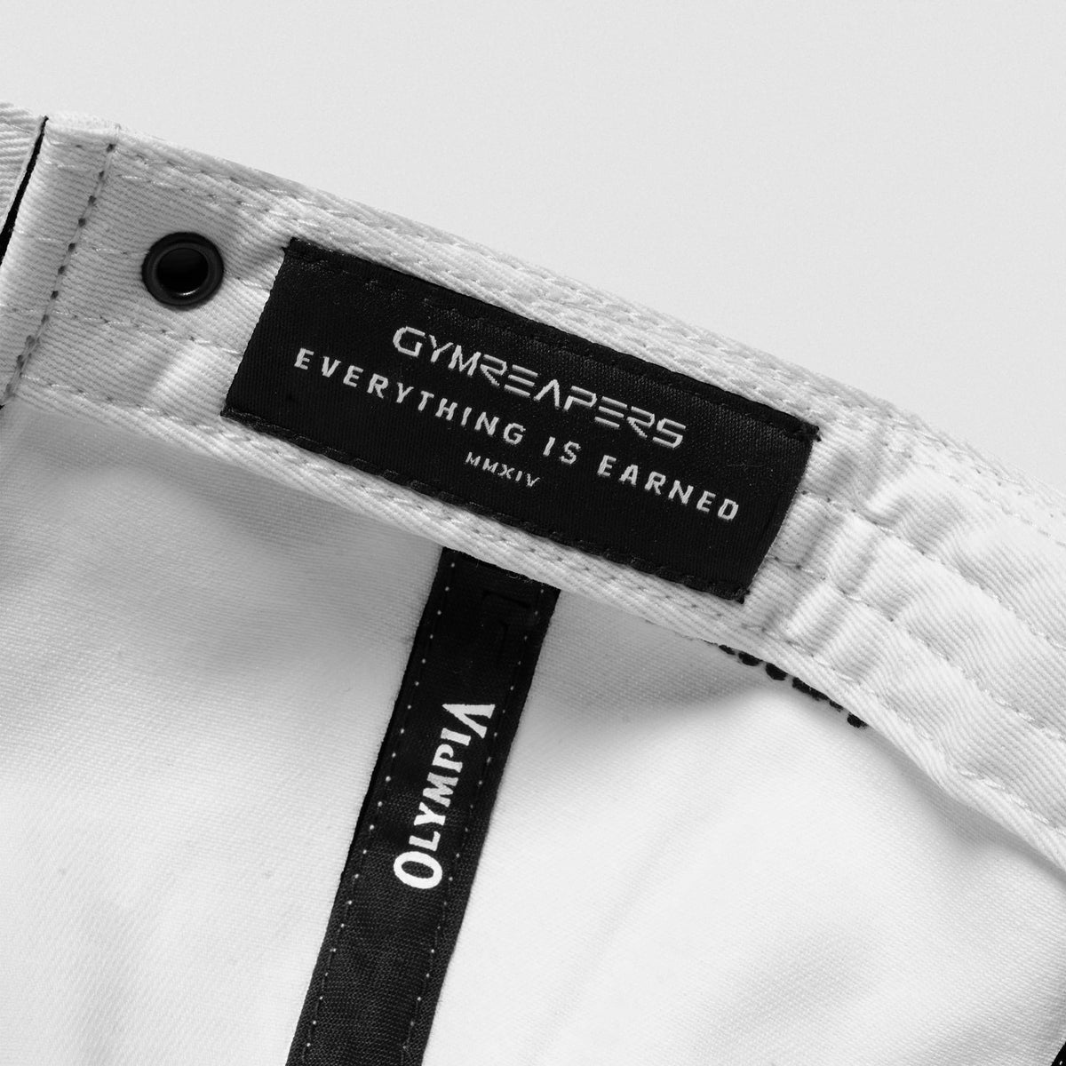 Inside tag of the International Division Suede 5-Panel Hat with GYMREAPERS Everything Earned MMXIV text