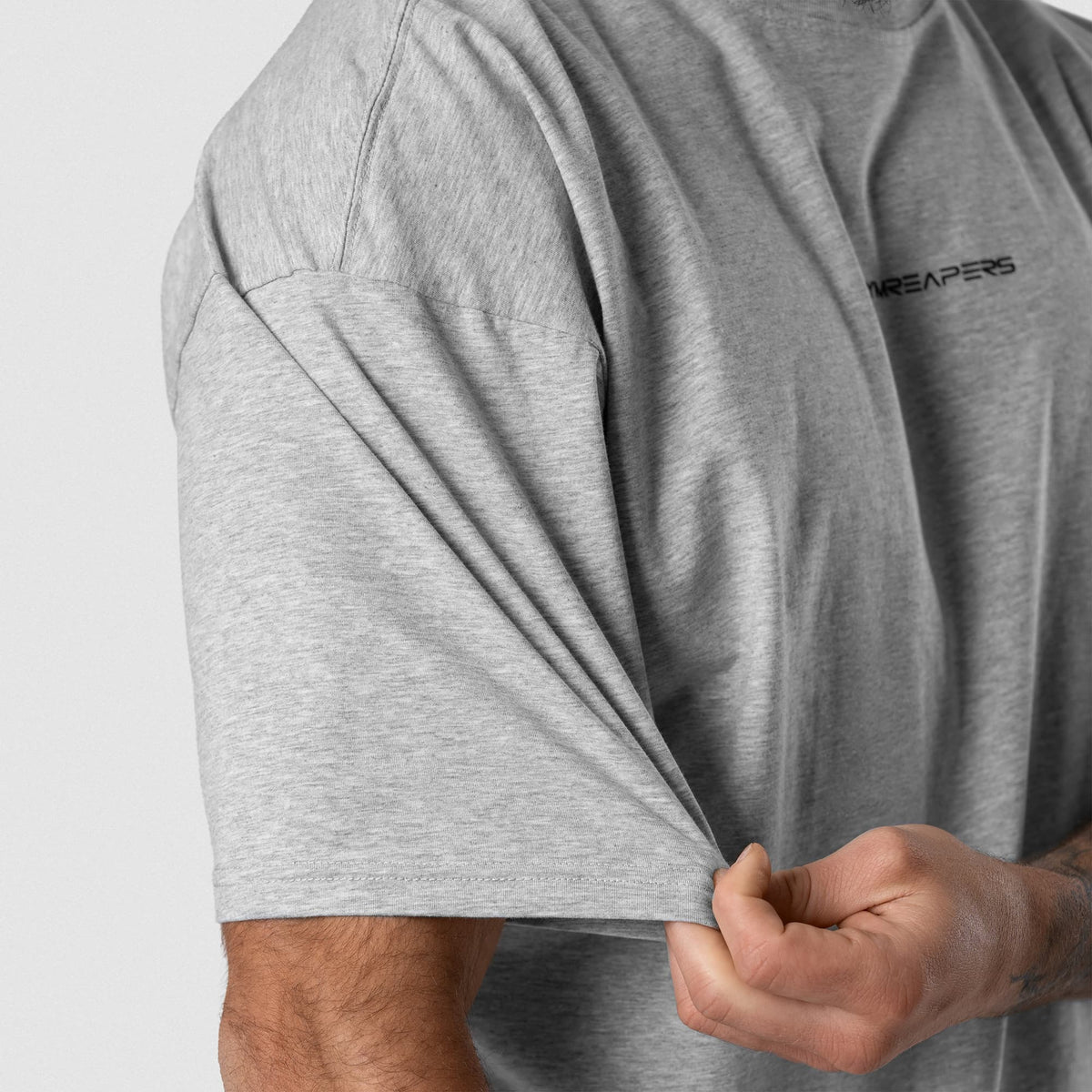 Axis Box Tee - Heather Gray sleeve and fabric detail