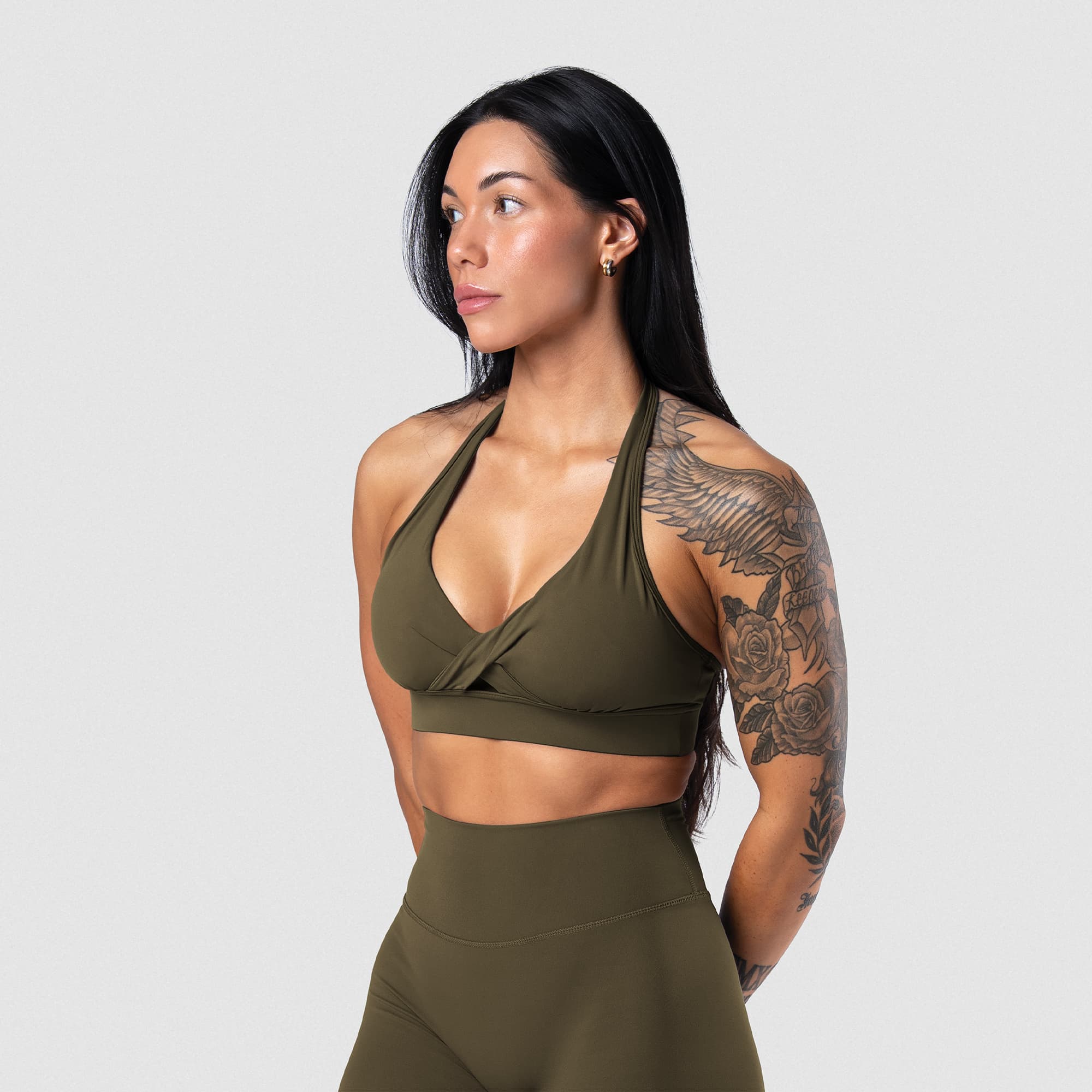 Axis Twisted Halter Bra - OD Green