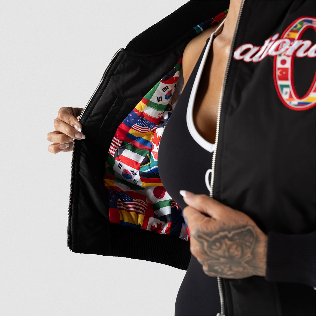 International Division Crop Bomber Jacket | Internal lining feature