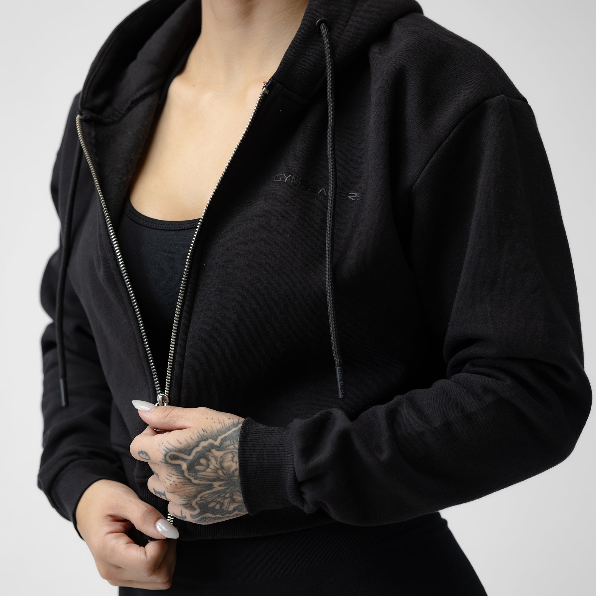 Cropped Hoodie mit ReiBverschluss Schwarz Schwarz