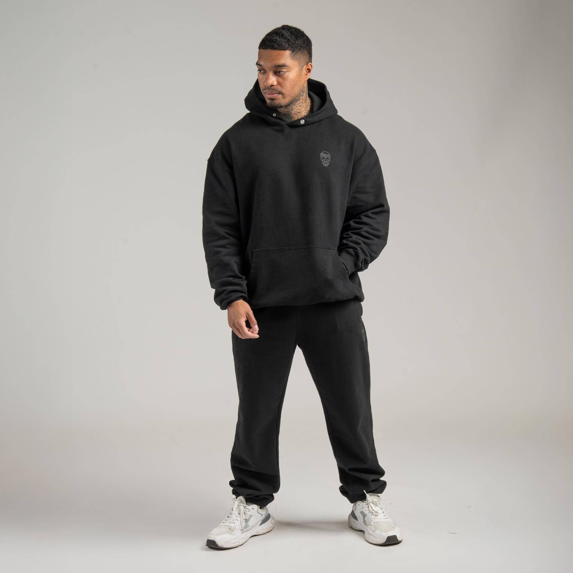 athlete wearing Black/Black Heavyweight Hoodie full body shot
