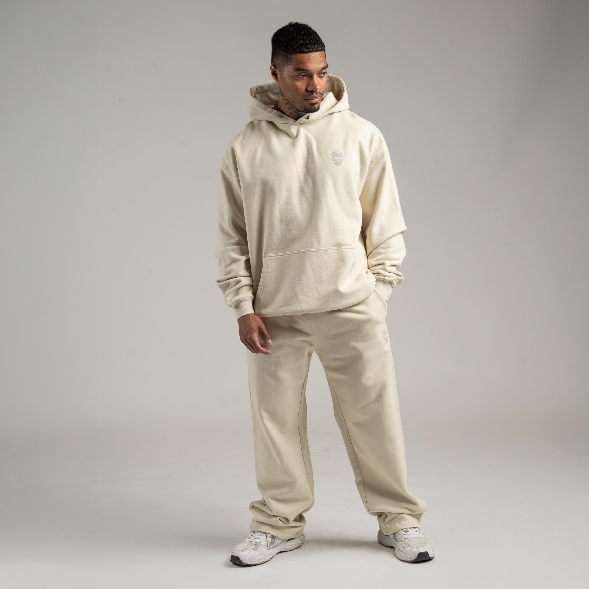 Athlete wearing Bone Heavyweight Hoodie full body shot