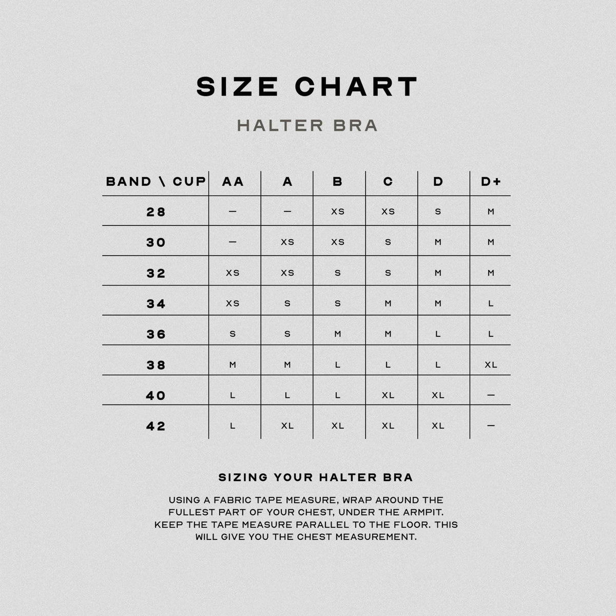 Axis Twisted Halter Bra size chart