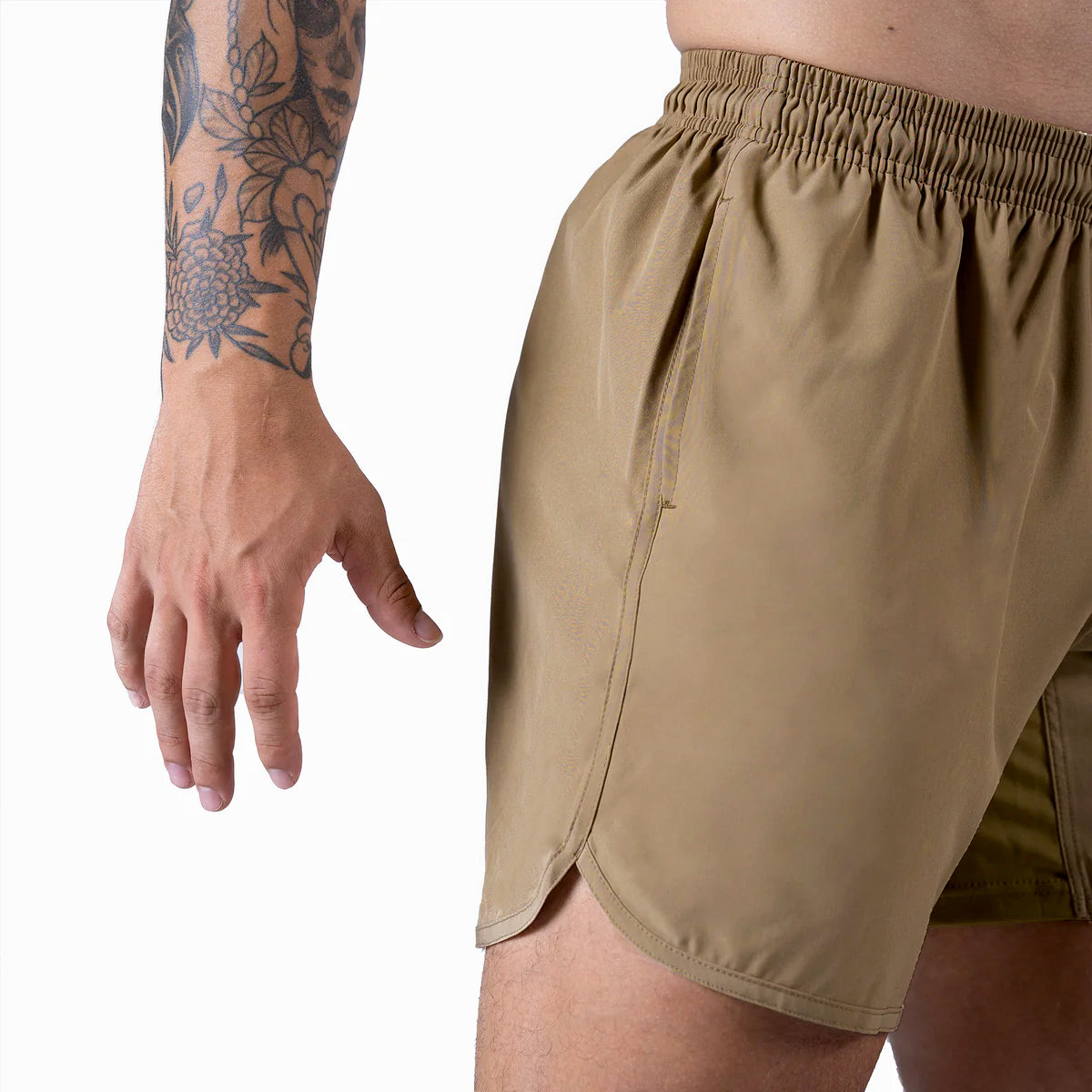 gr training shorts sand cropped end