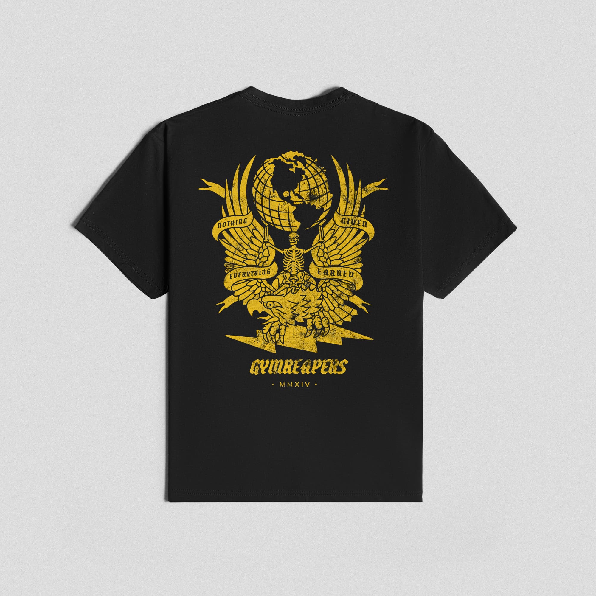 gold globe reaper tee lay flat shot back side