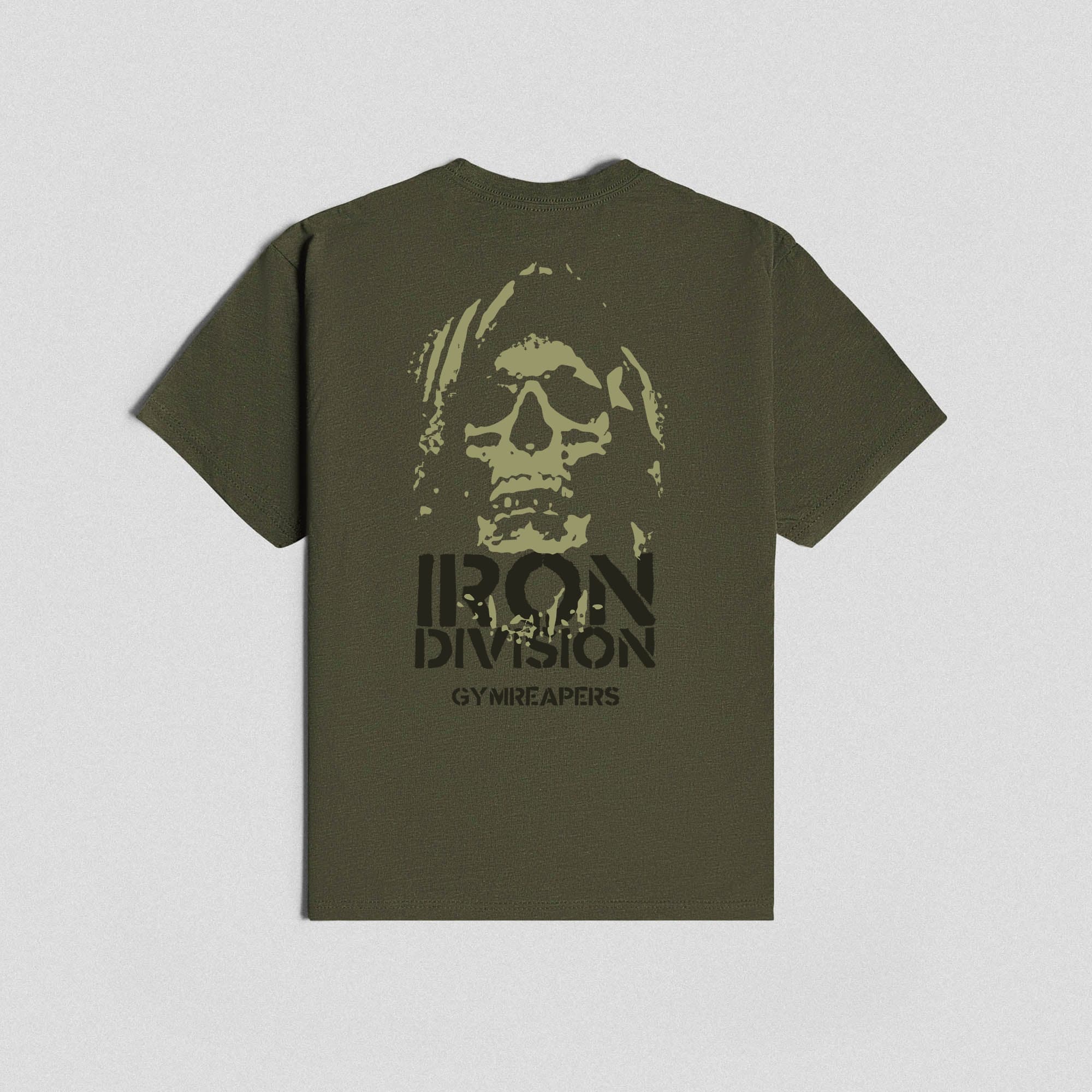 iron division tee lay flat shot of back graphic