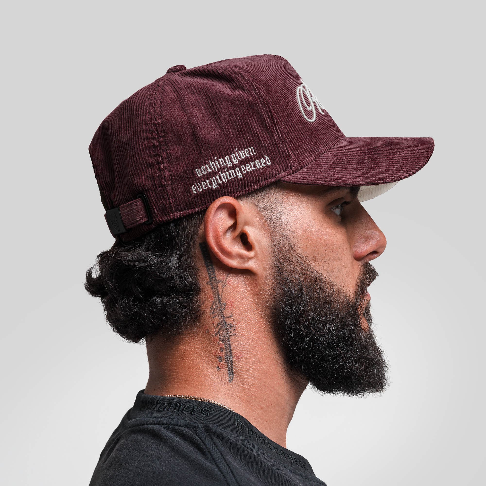 Athlete wearing Corduroy Reapers 5-Panel Hat - Velvet/Tan side view