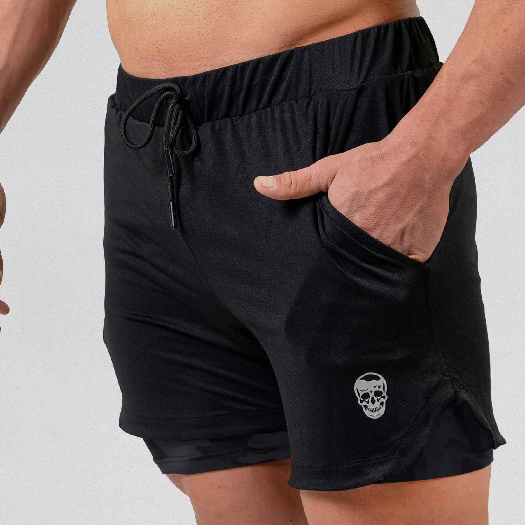 Gymreapers React training shorts on athlete zoomed in to pocket side.
