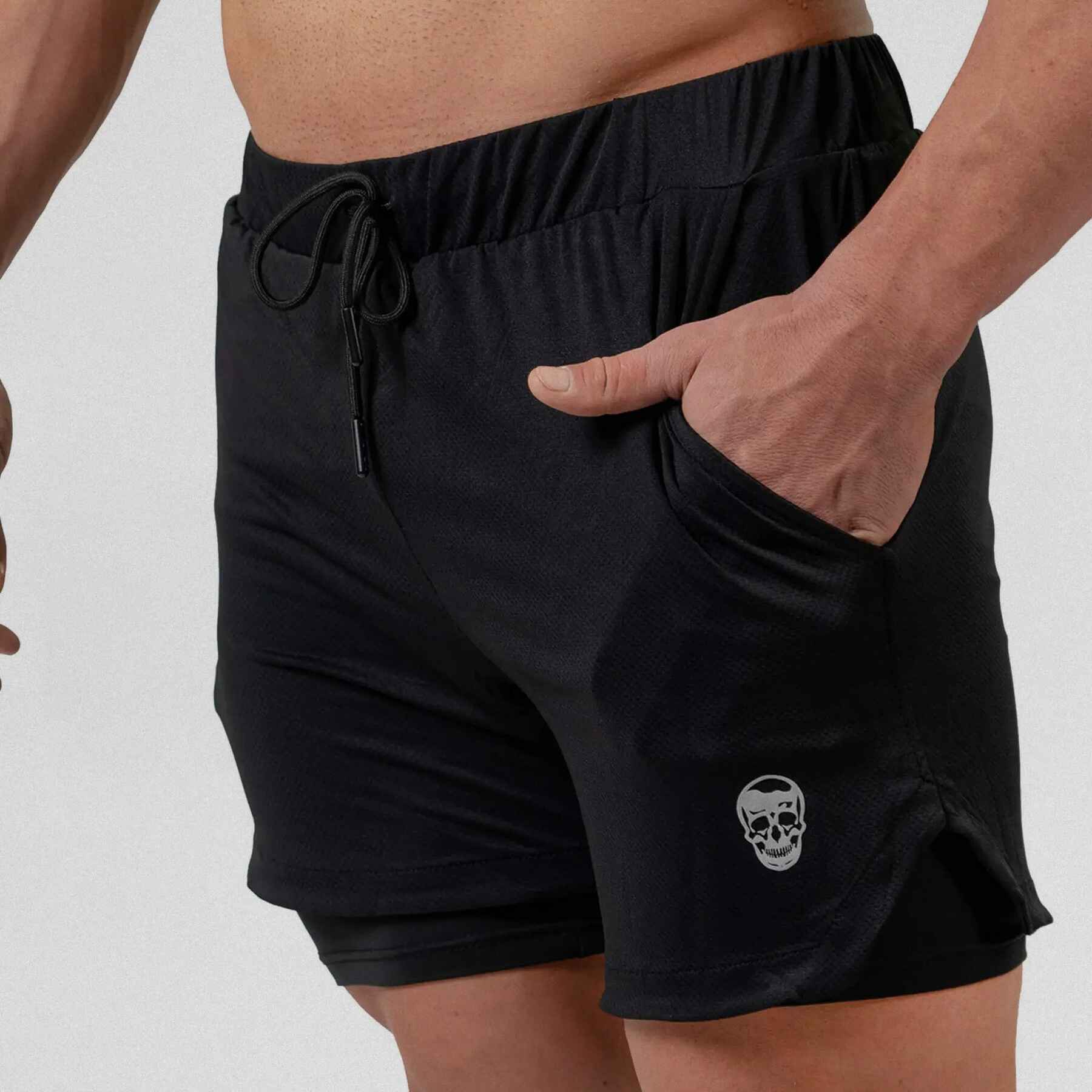 Gymreapers React training shorts on athlete zoomed in to pocket side.