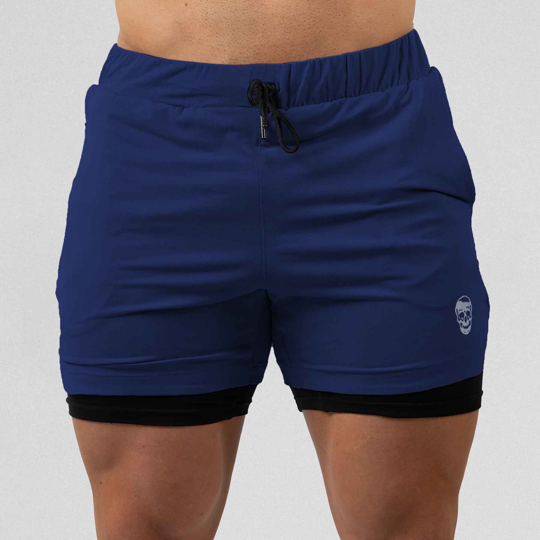 Gymreapers react training shorts navy color way on athlete showcasing the front.