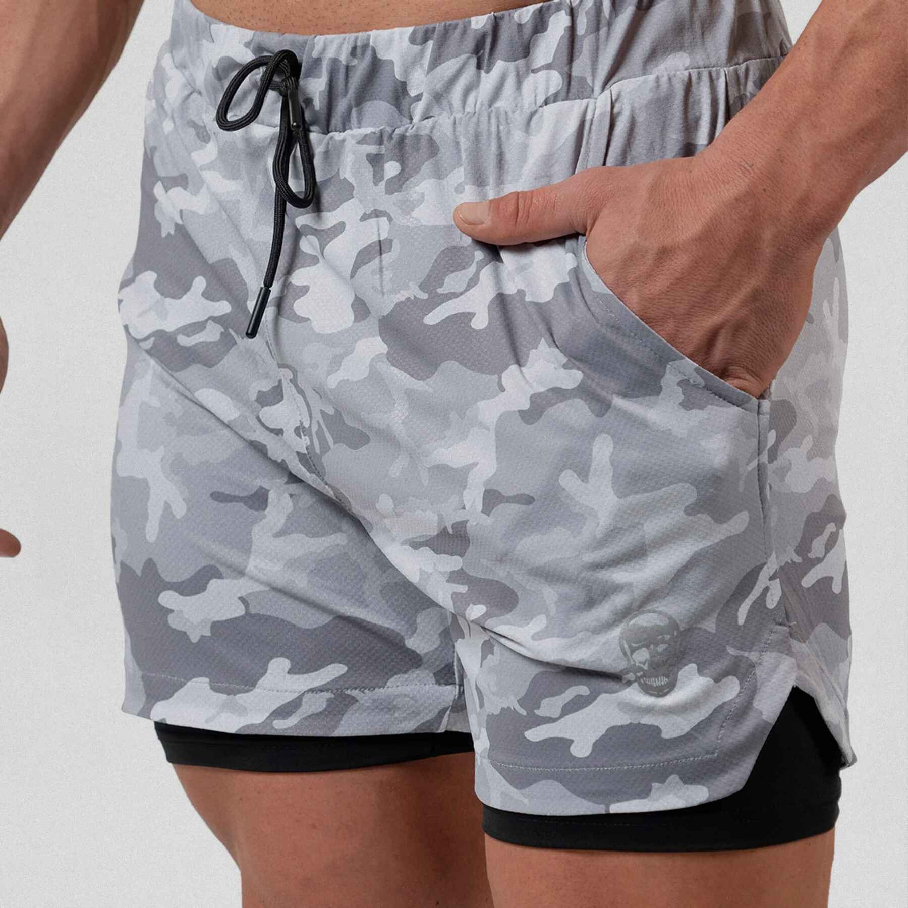 Gymreapers React training shorts on athlete zoomed in to pocket side.