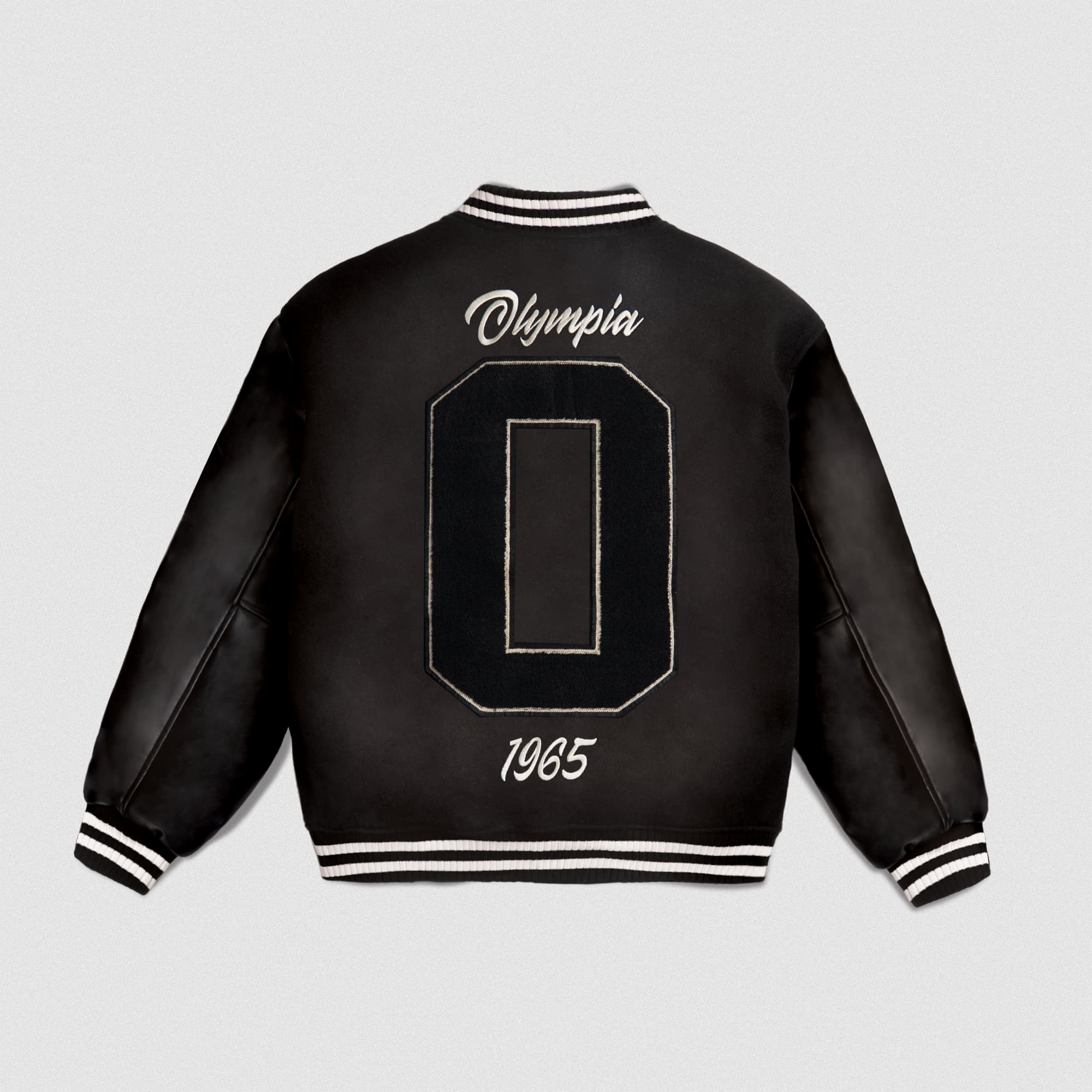 Olympia O Varsity Jacket lay flat back view