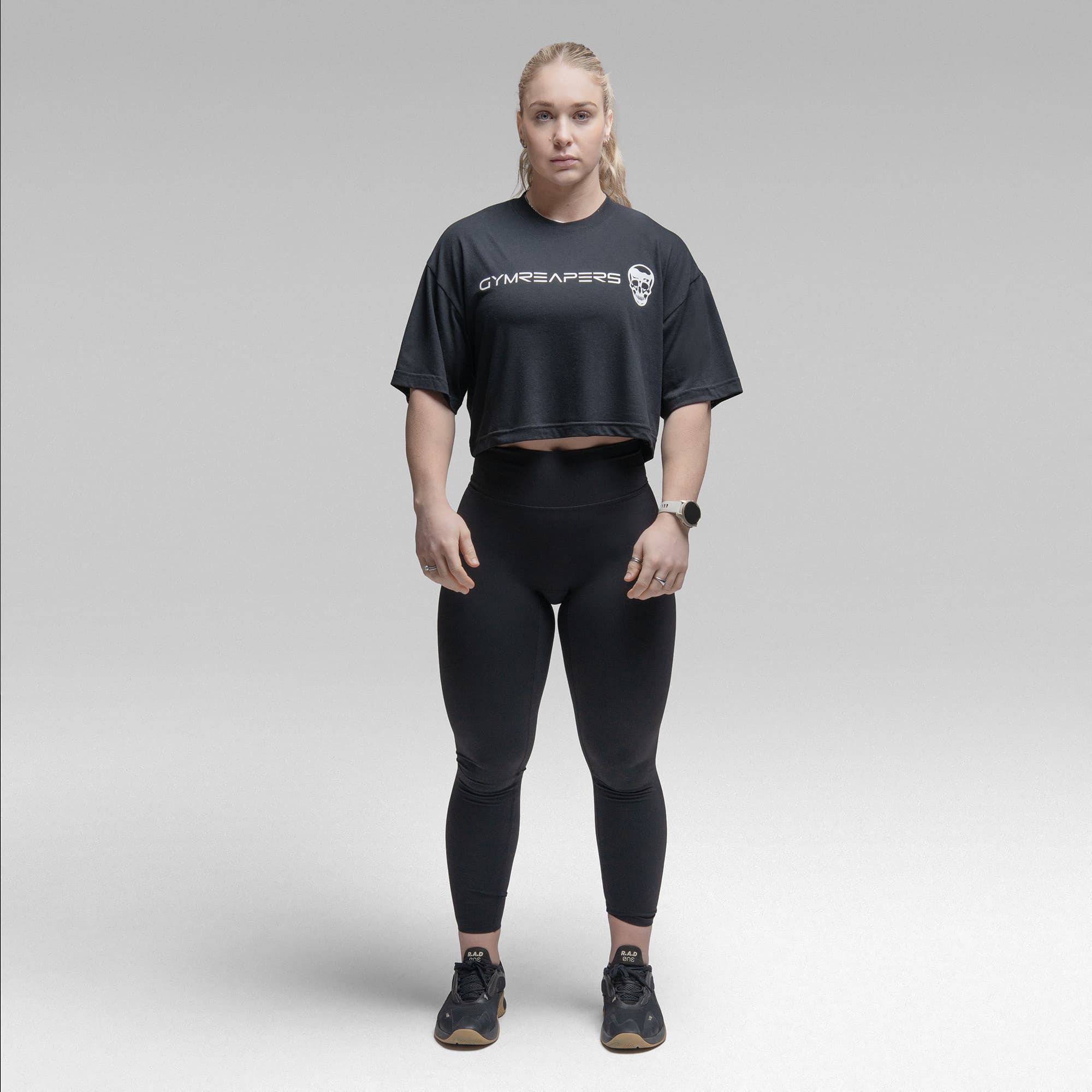 Active Tri-Blend Cropped Tee - Black/White