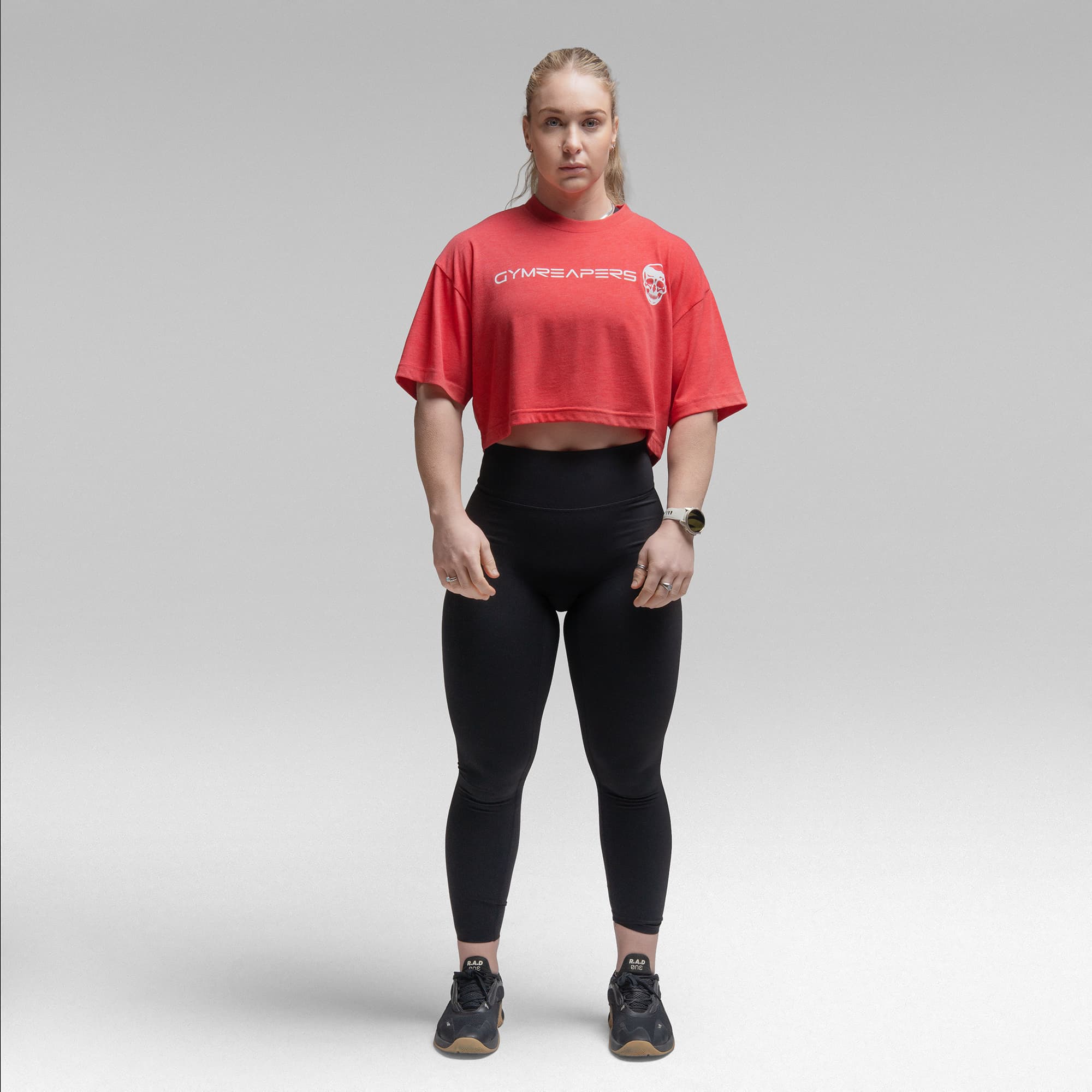 Active Tri-Blend Cropped Tee - Red/White