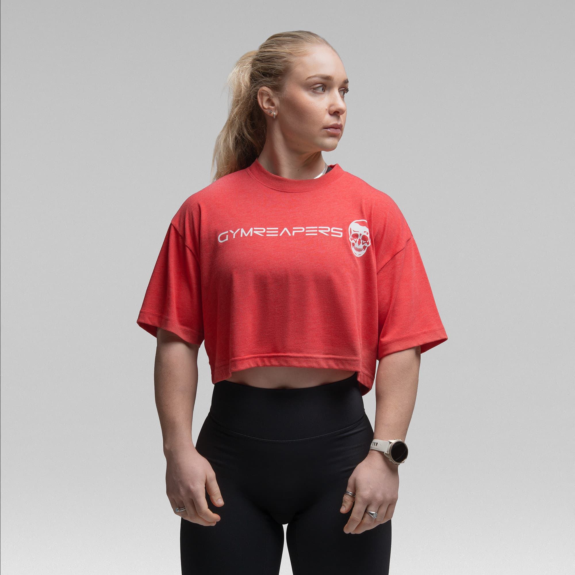Active Tri-Blend Cropped Tee - Red/White